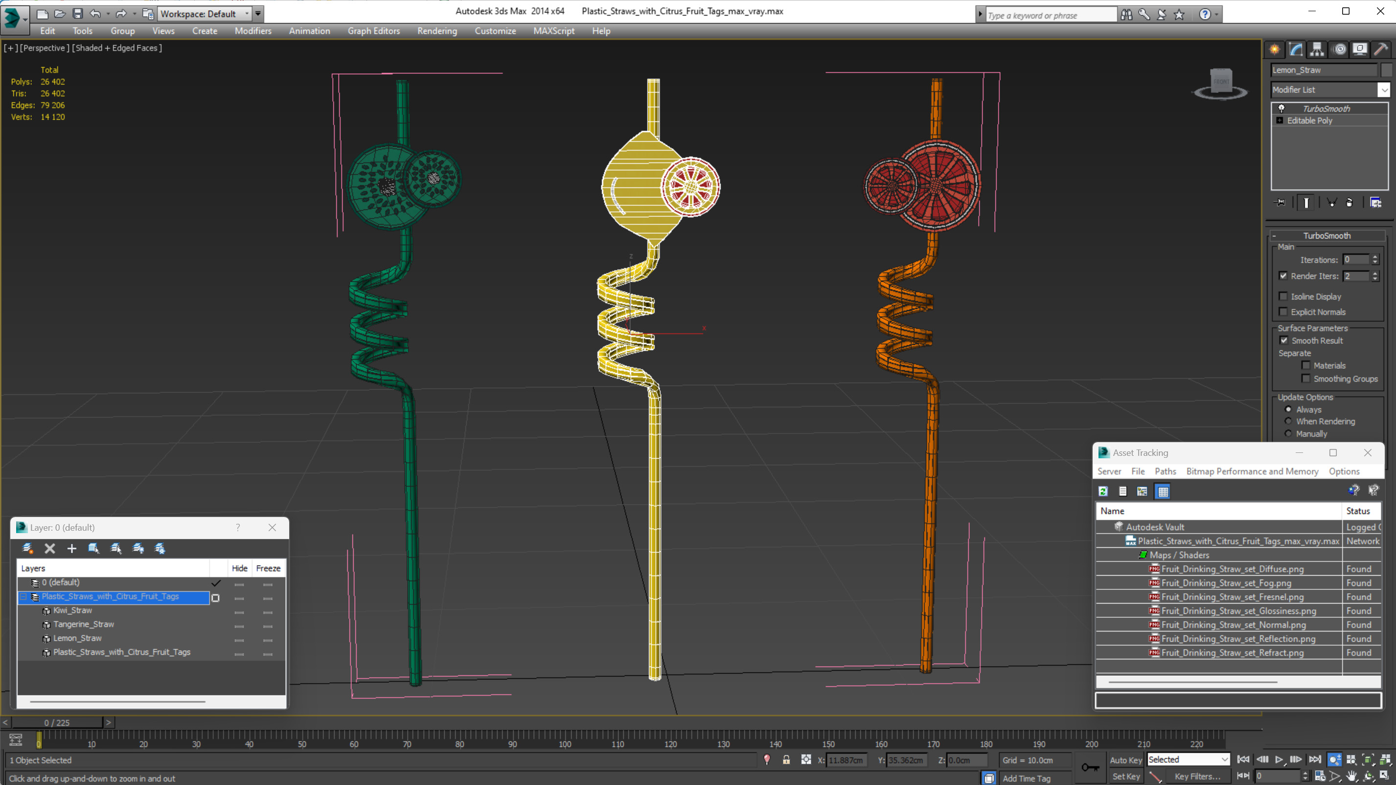 Plastic Straws with Citrus Fruit Tags 3D