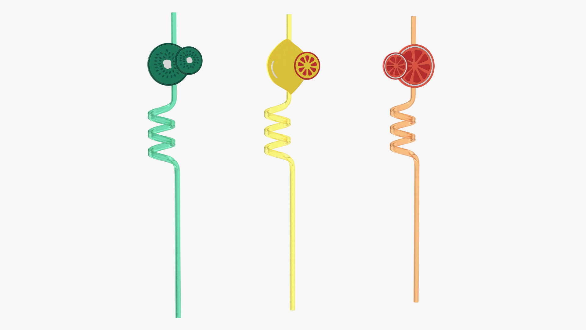 Plastic Straws with Citrus Fruit Tags 3D