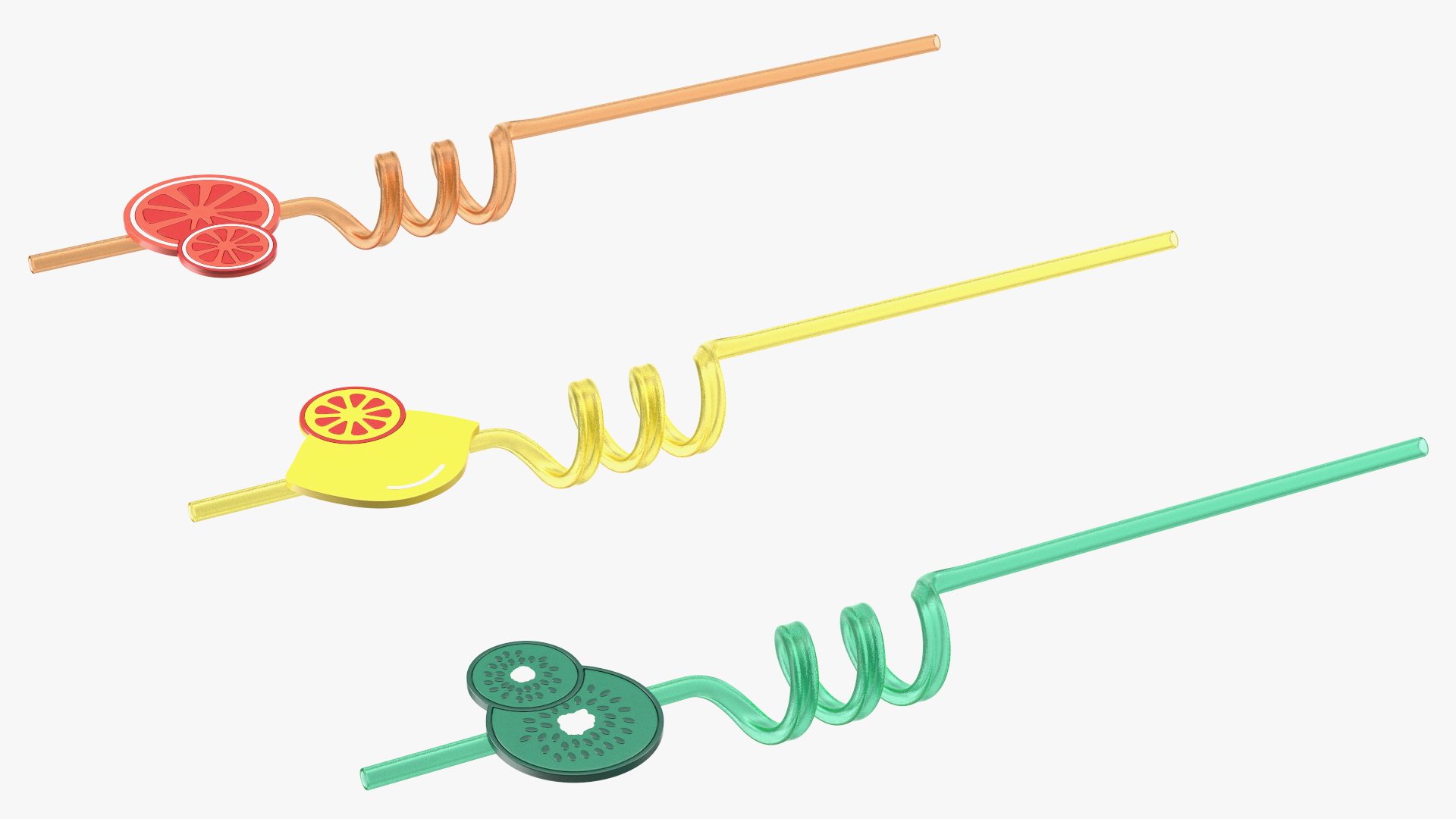 Plastic Straws with Citrus Fruit Tags 3D
