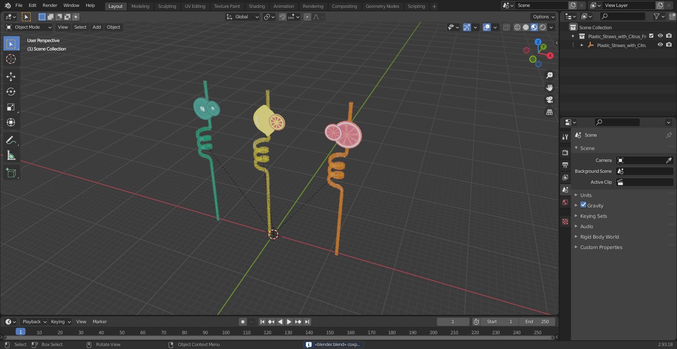 Plastic Straws with Citrus Fruit Tags 3D