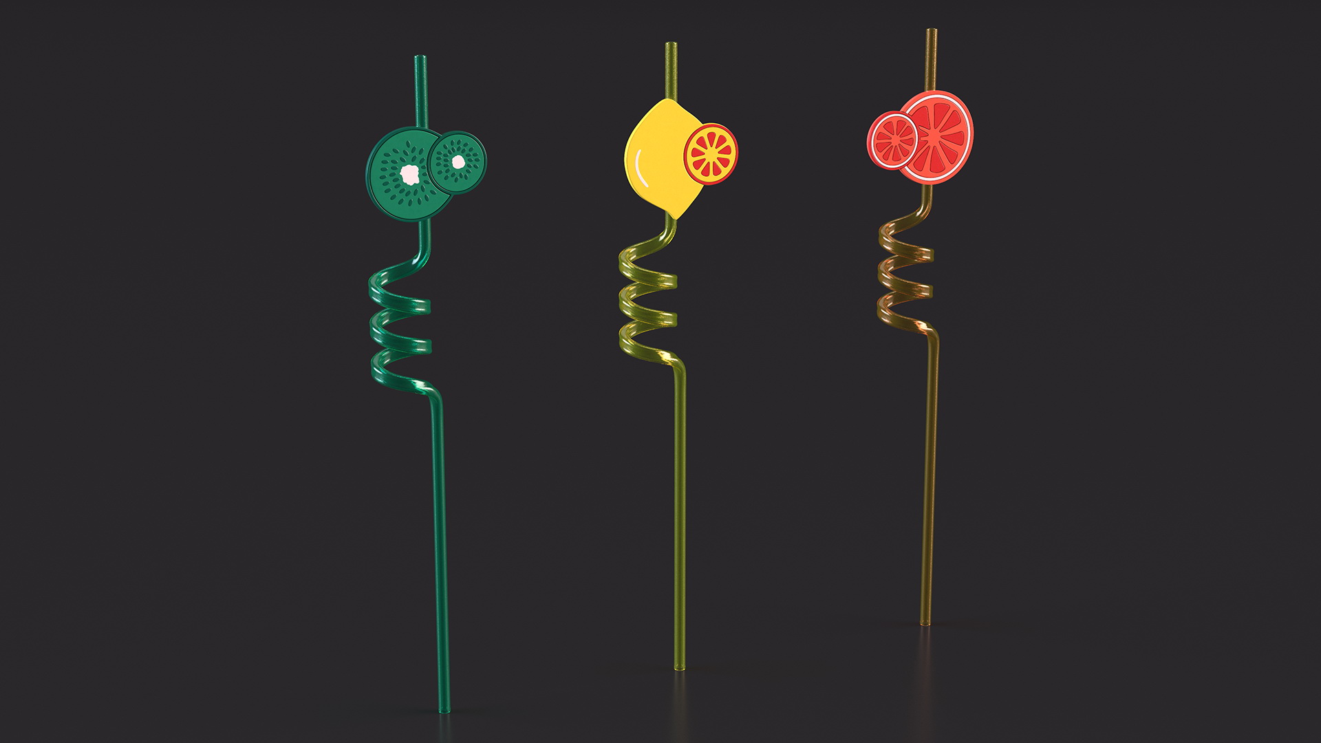 Plastic Straws with Citrus Fruit Tags 3D