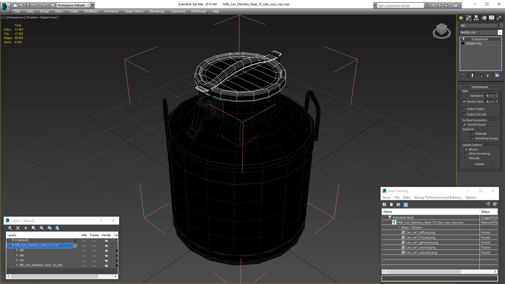 3D Milk Can Stainless Steel 10 Liter model