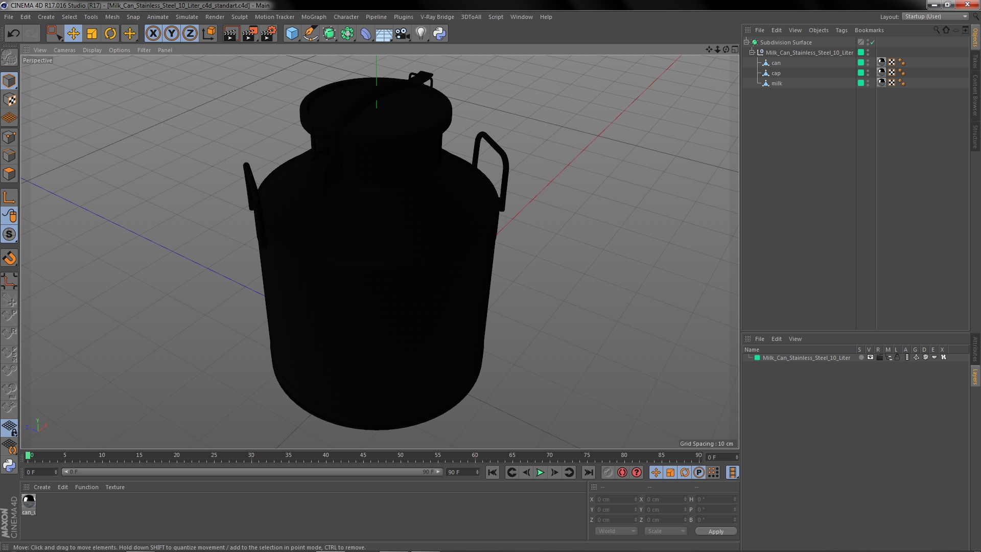 3D Milk Can Stainless Steel 10 Liter model