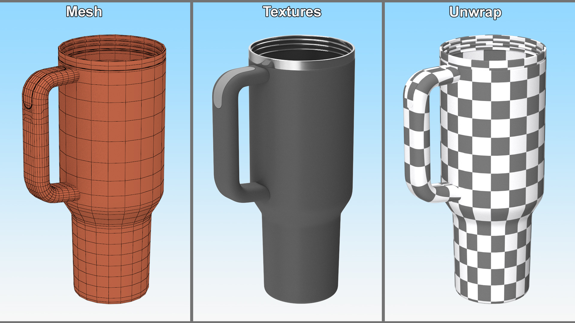 3D Insulated Travel Mug with Straw Grey Open