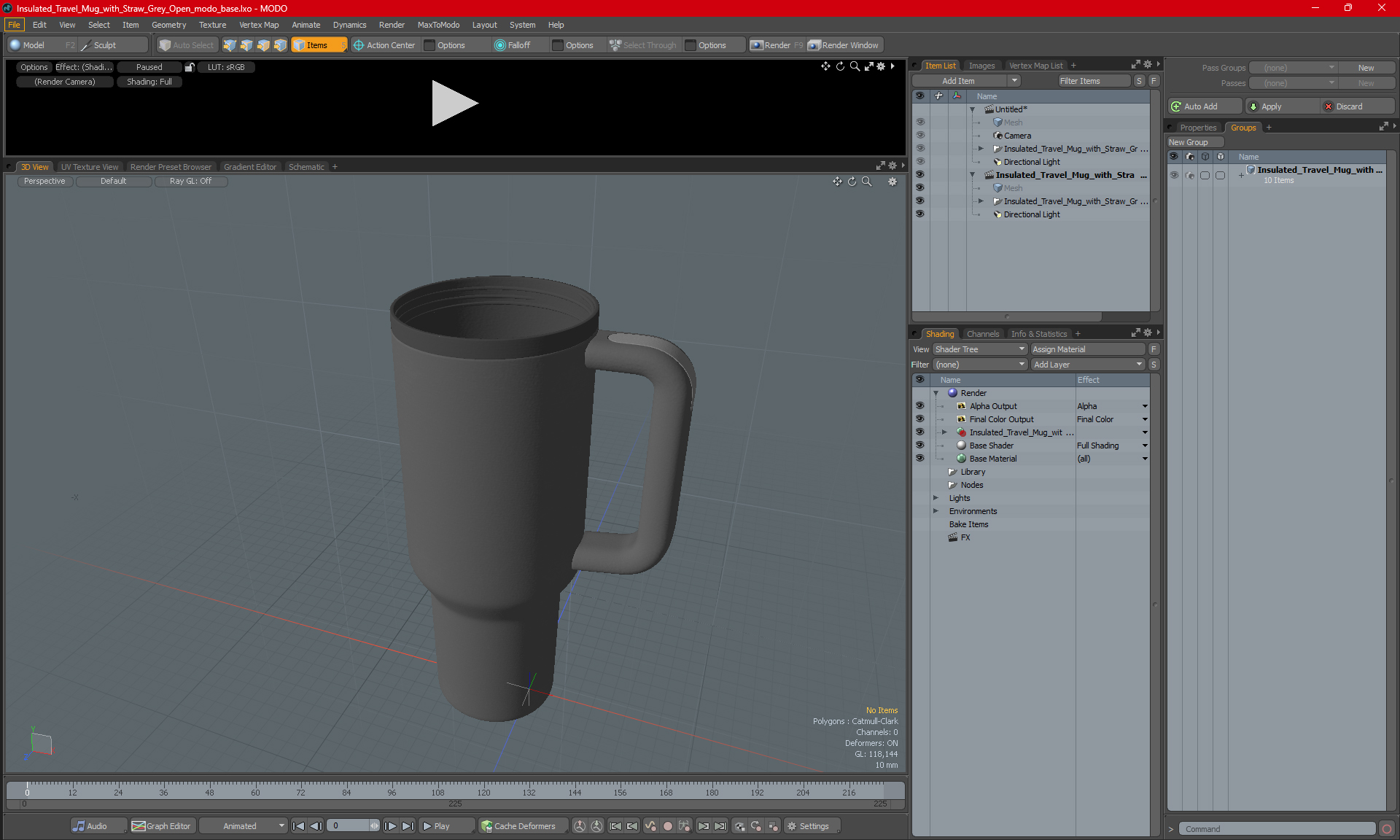 3D Insulated Travel Mug with Straw Grey Open