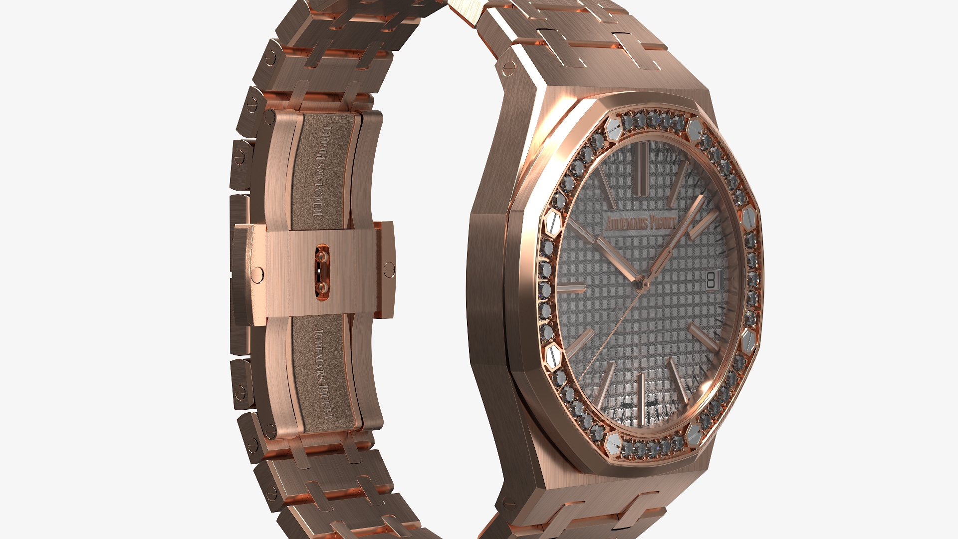 3D model Audemars Piguet Royal Oak Silver-Toned Diamond-Set Pink Gold