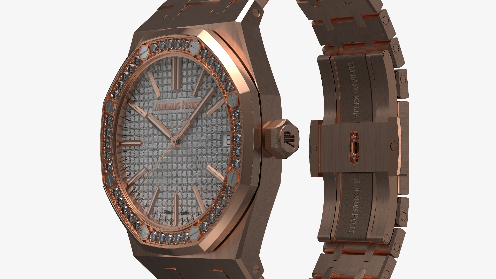 3D model Audemars Piguet Royal Oak Silver-Toned Diamond-Set Pink Gold