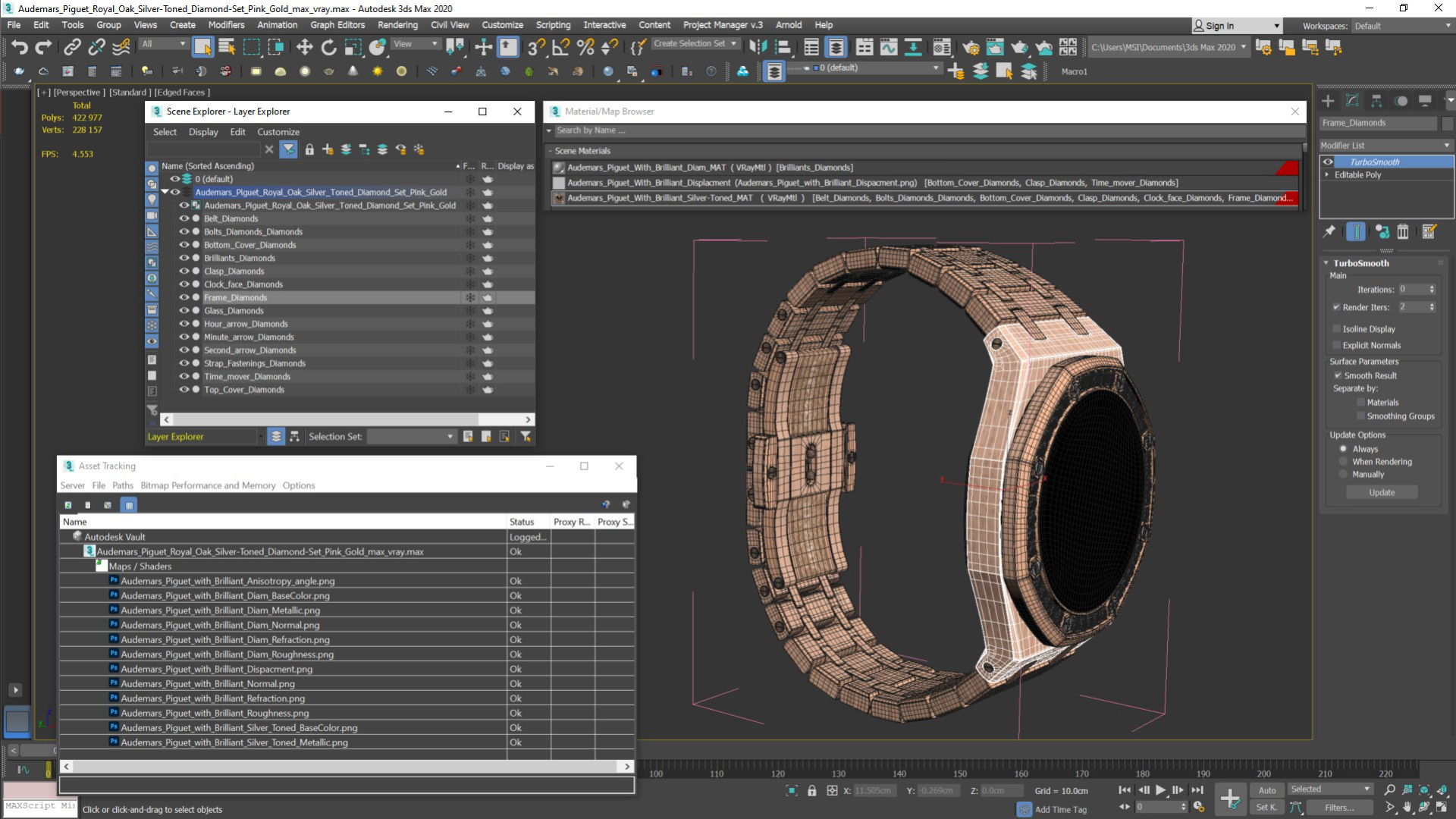 3D model Audemars Piguet Royal Oak Silver-Toned Diamond-Set Pink Gold