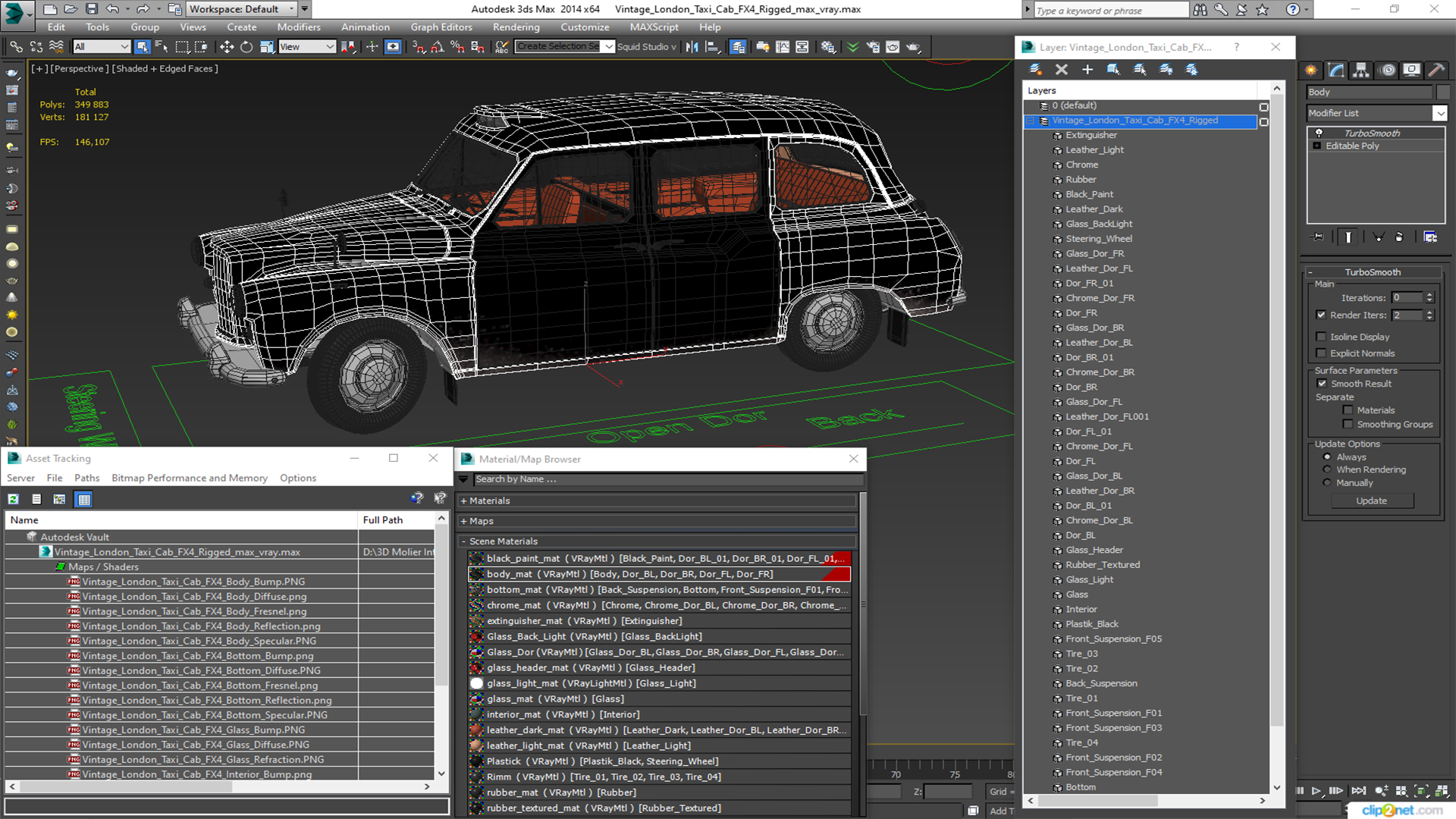 Vintage London Taxi Cab FX4 Rigged 3D model