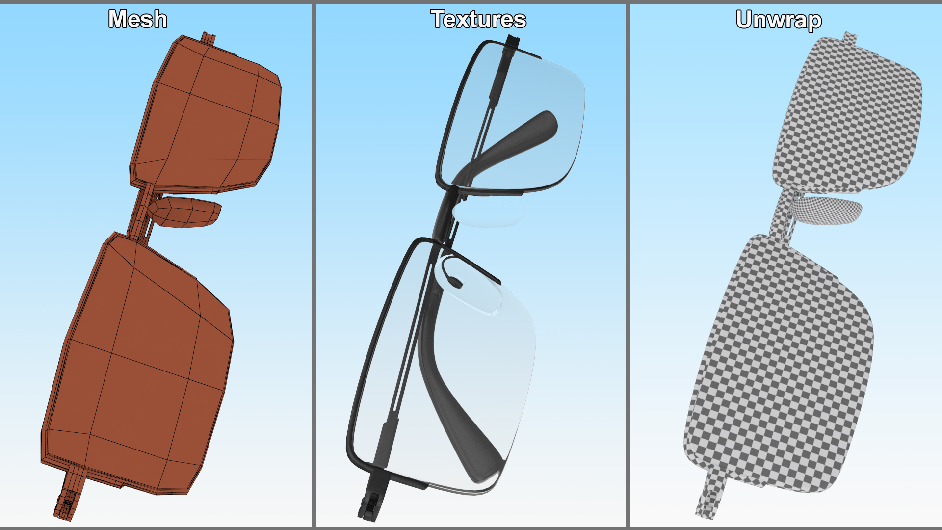 3D Rectangular Glasses Black Frame Folded model