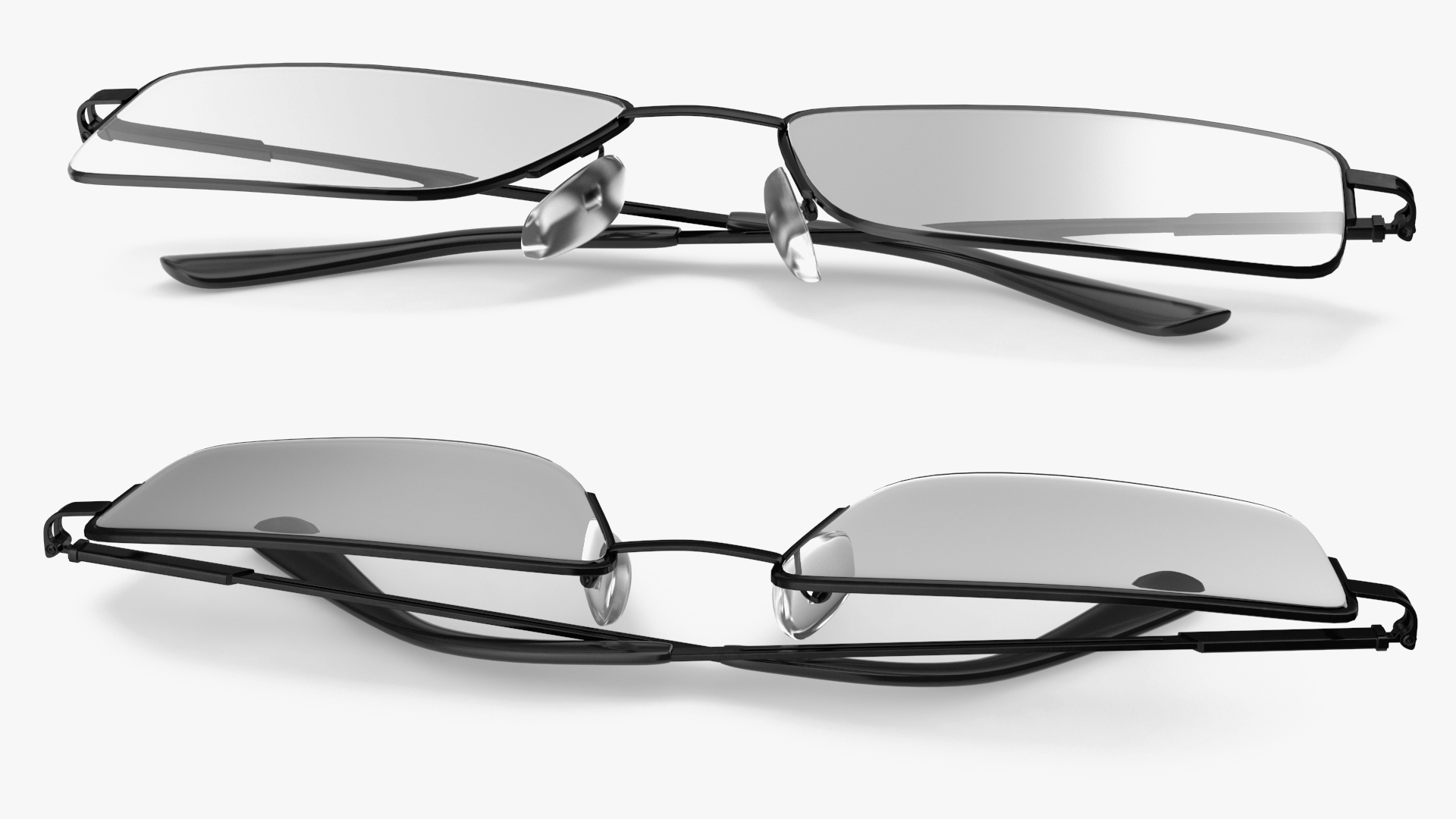 3D Rectangular Glasses Black Frame Folded model