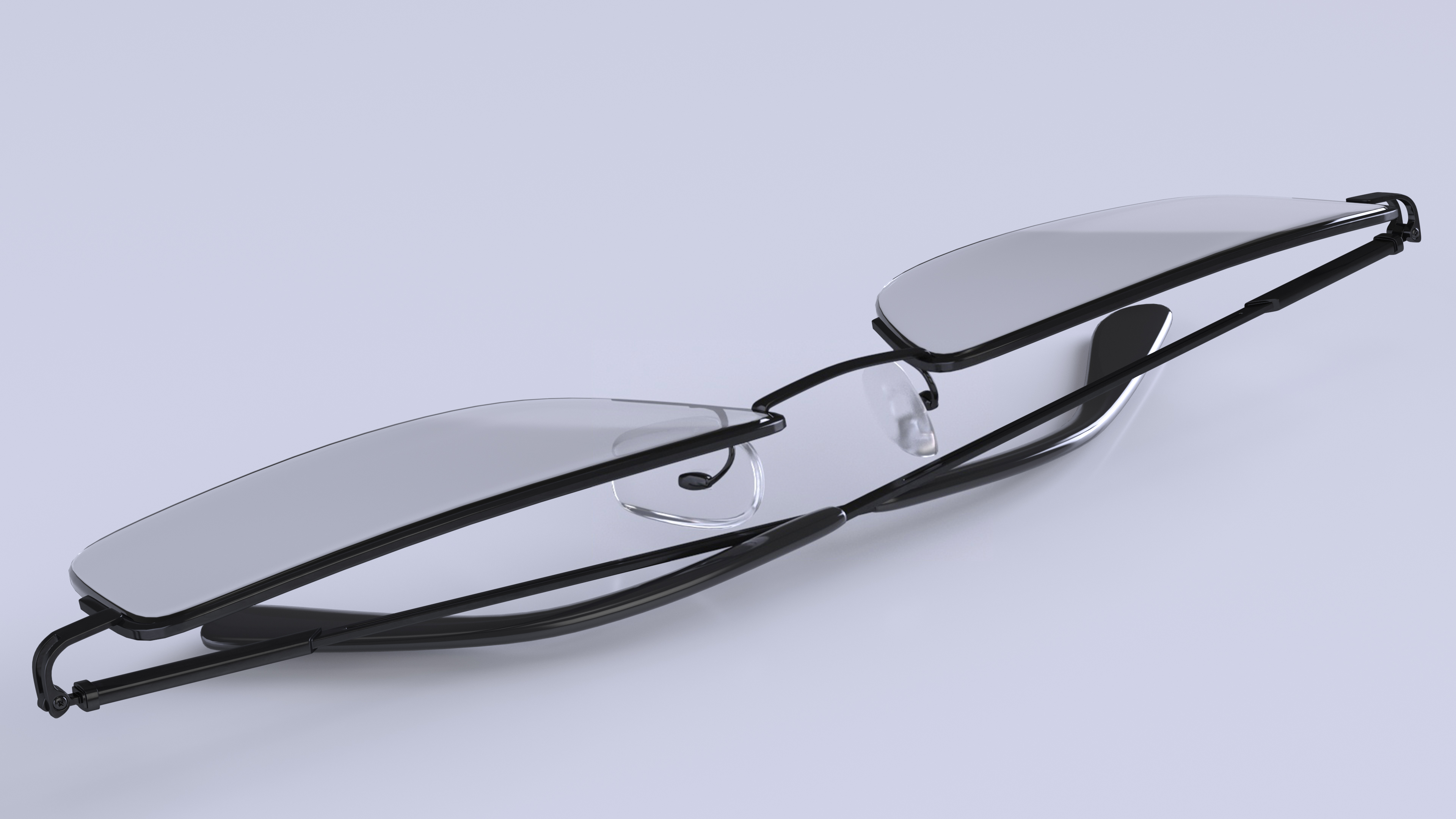 3D Rectangular Glasses Black Frame Folded model