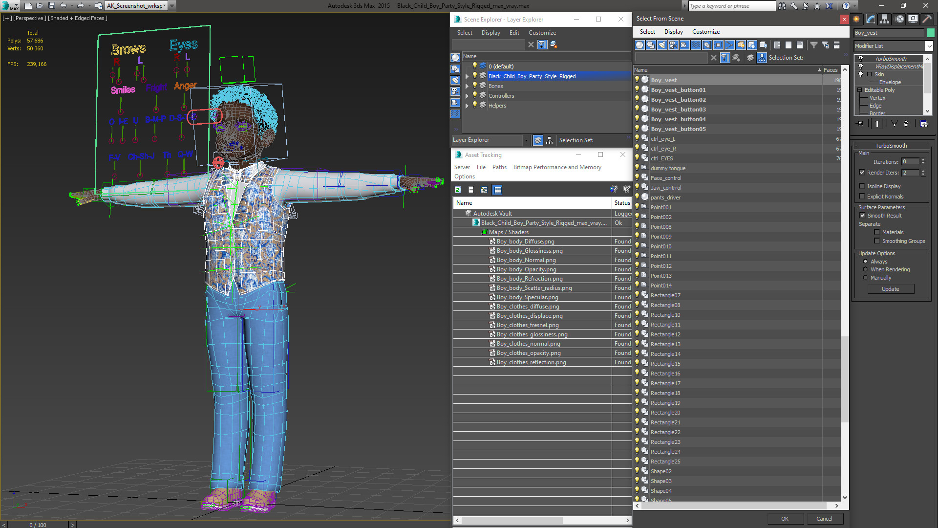 3D Black Child Boy Party Style Rigged for Maya model