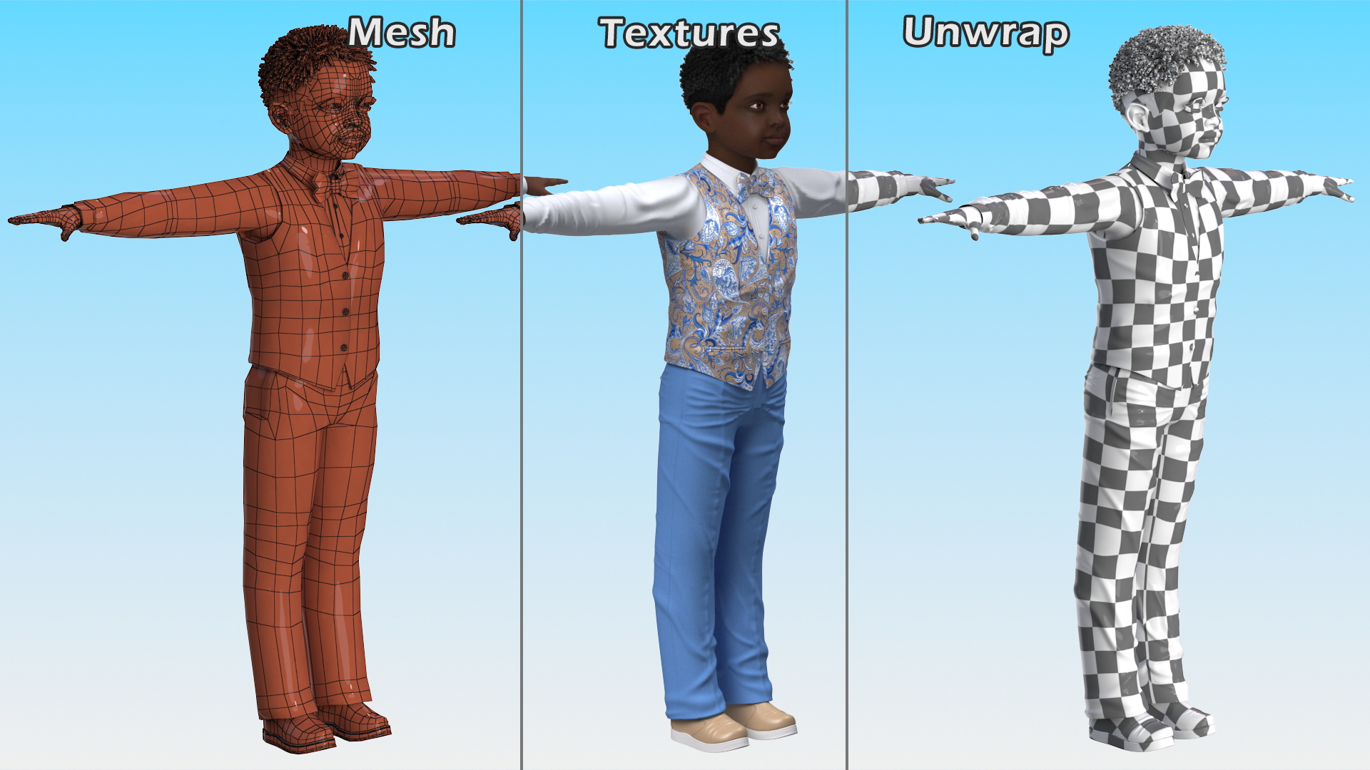 3D Black Child Boy Party Style Rigged for Maya model
