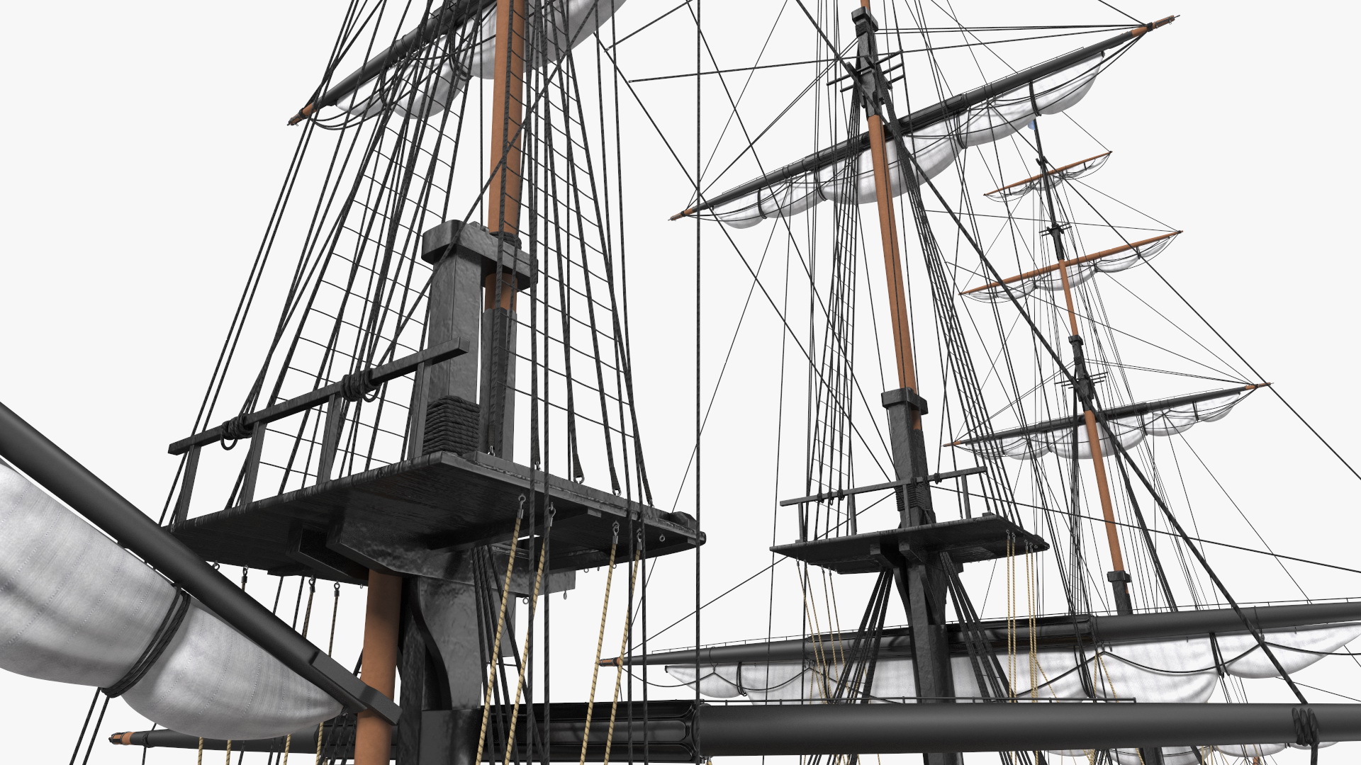 Three Masted Heavy Frigate Retracted Sails 3D
