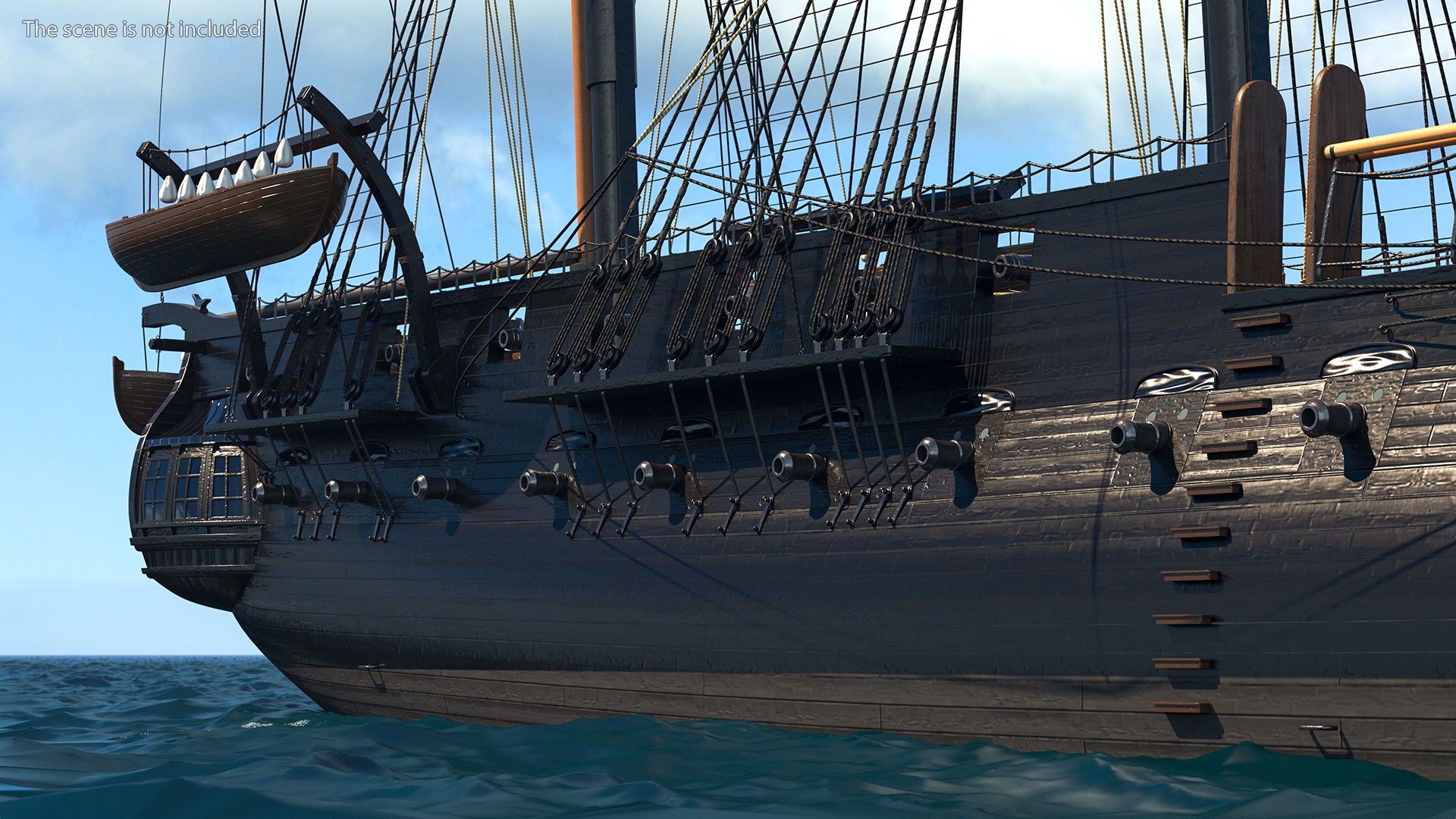 Three Masted Heavy Frigate Retracted Sails 3D