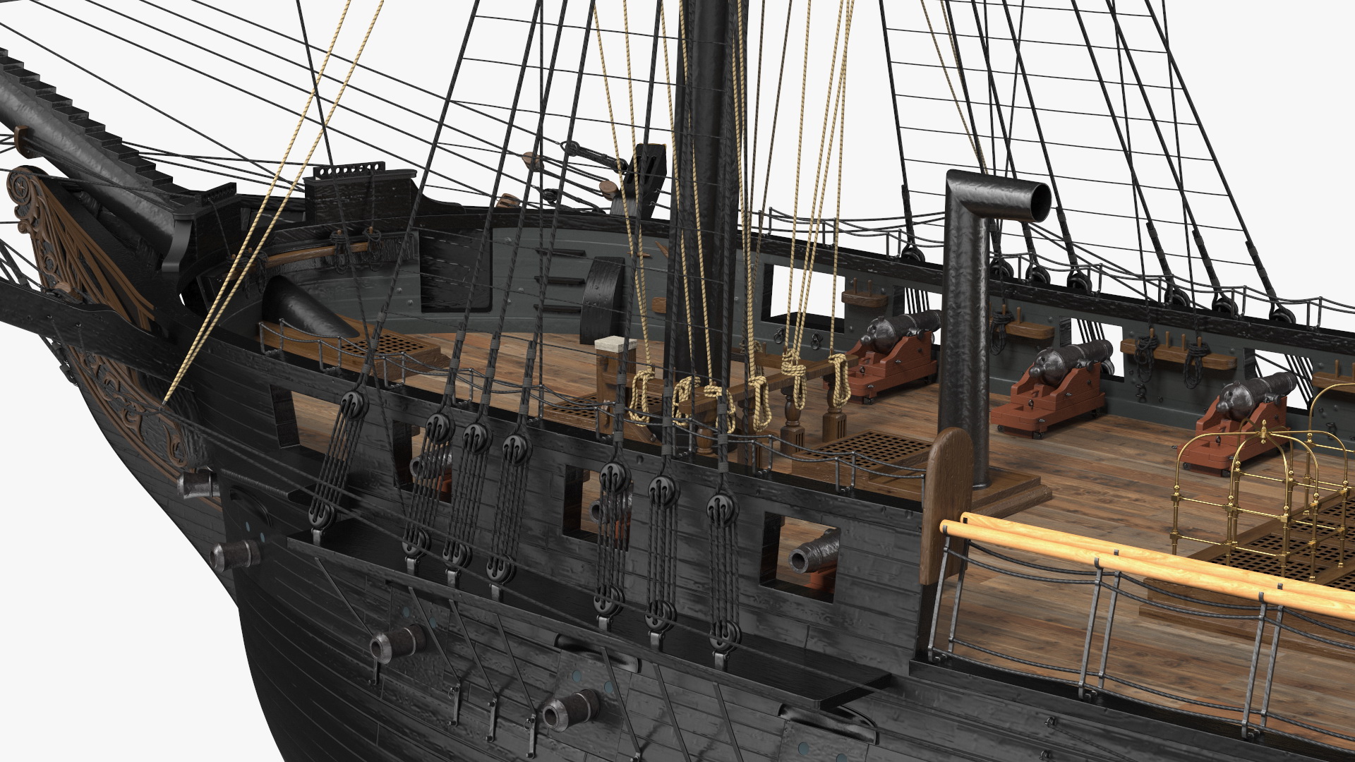 Three Masted Heavy Frigate Retracted Sails 3D