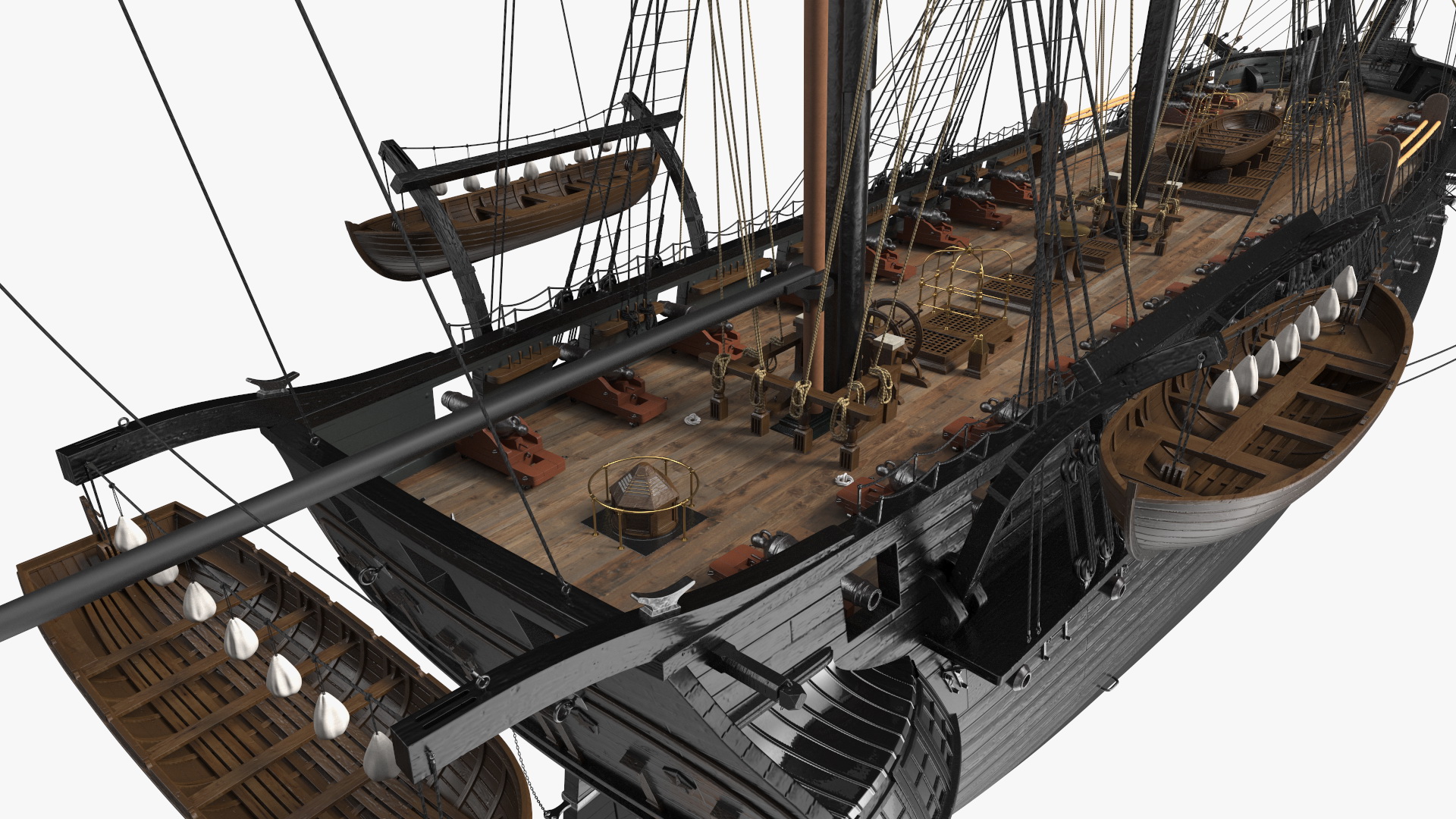 Three Masted Heavy Frigate Retracted Sails 3D