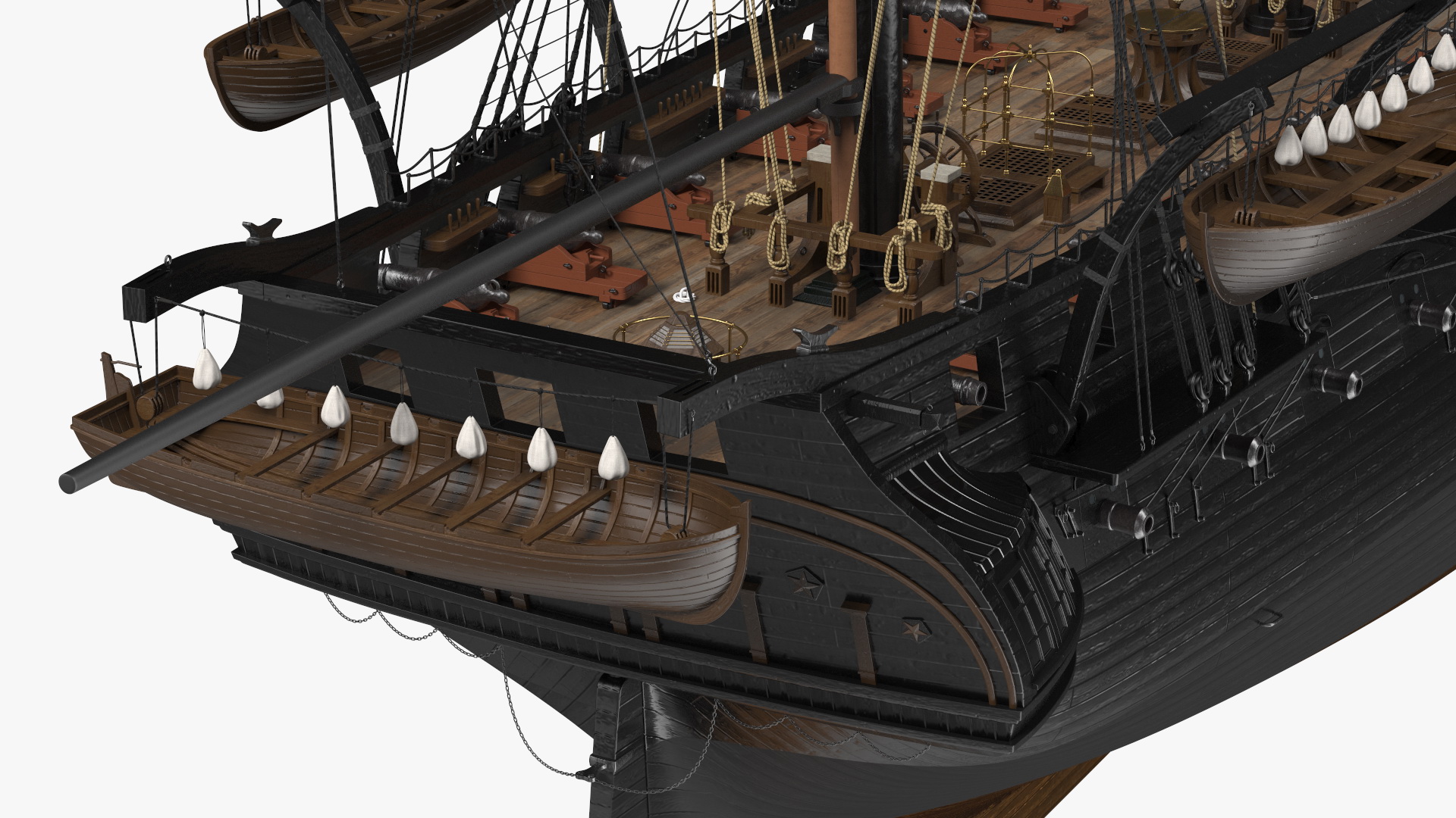 Three Masted Heavy Frigate Retracted Sails 3D