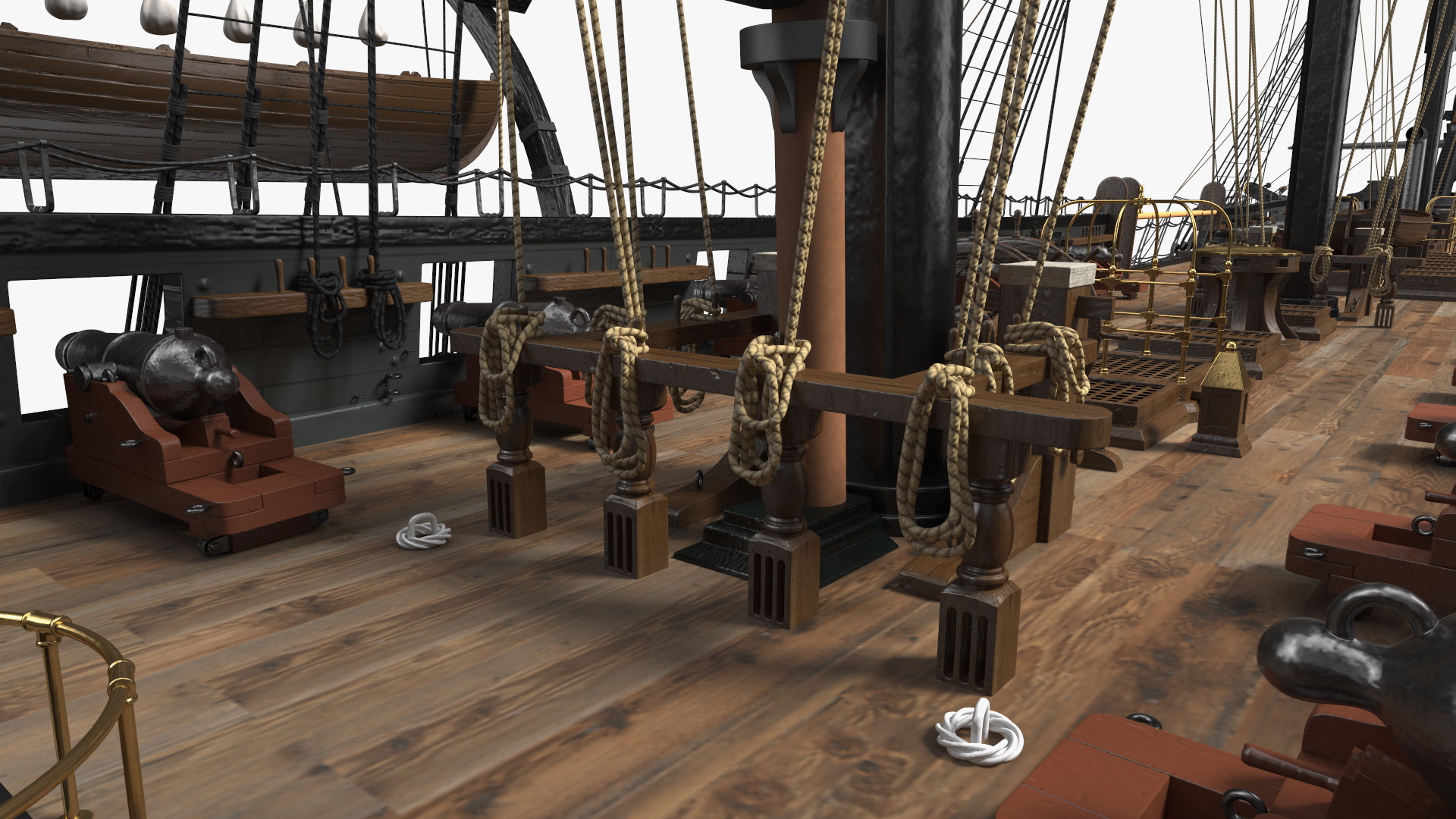 Three Masted Heavy Frigate Retracted Sails 3D