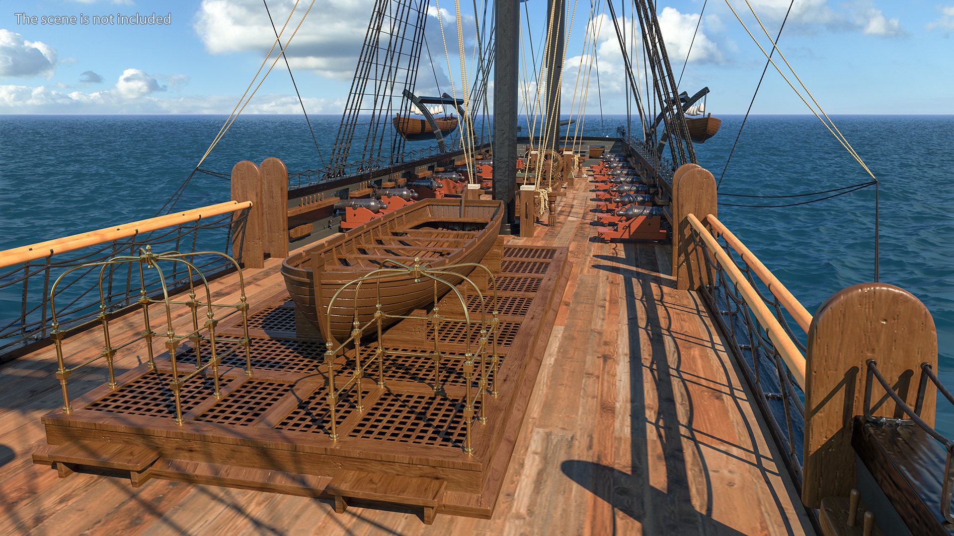 Three Masted Heavy Frigate Retracted Sails 3D