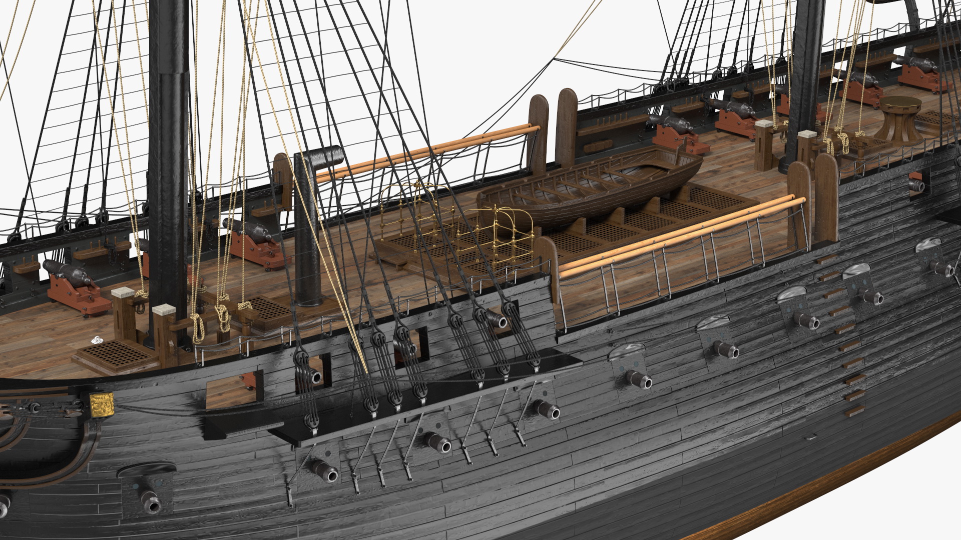 Three Masted Heavy Frigate Retracted Sails 3D