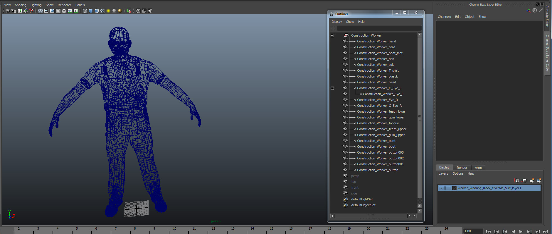 Worker Wearing Black Overalls Suit 3D model