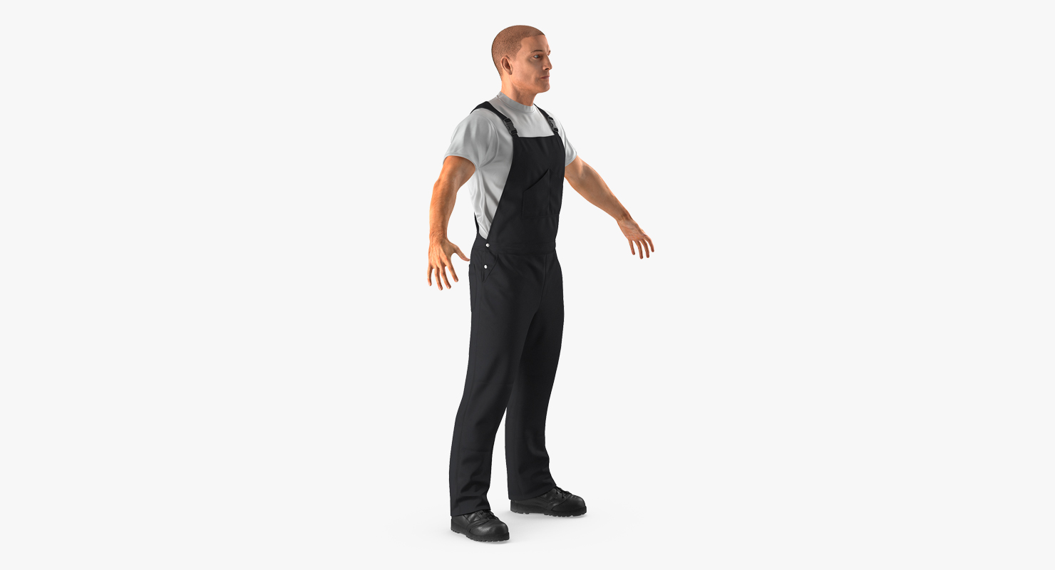 Worker Wearing Black Overalls Suit 3D model