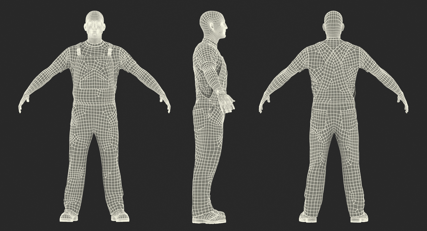 Worker Wearing Black Overalls Suit 3D model