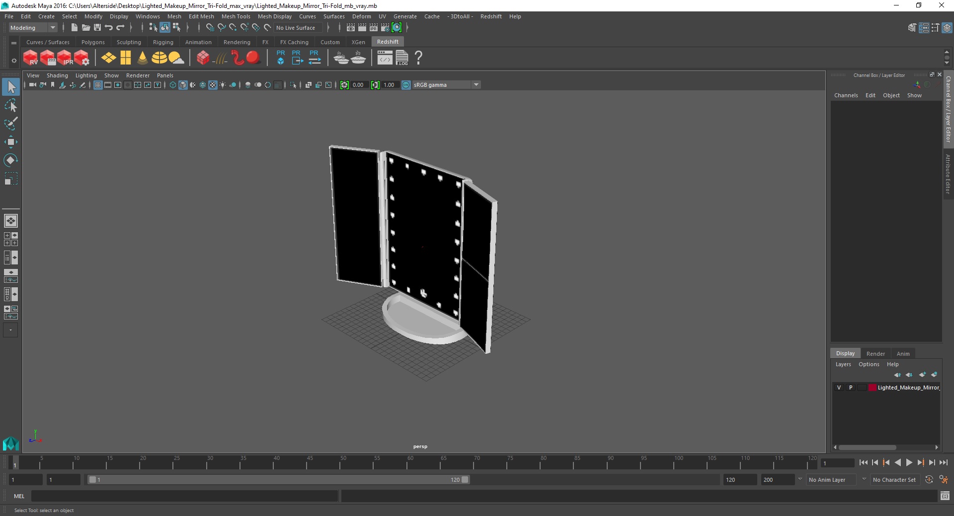 3D model Lighted Makeup Mirror Tri-Fold