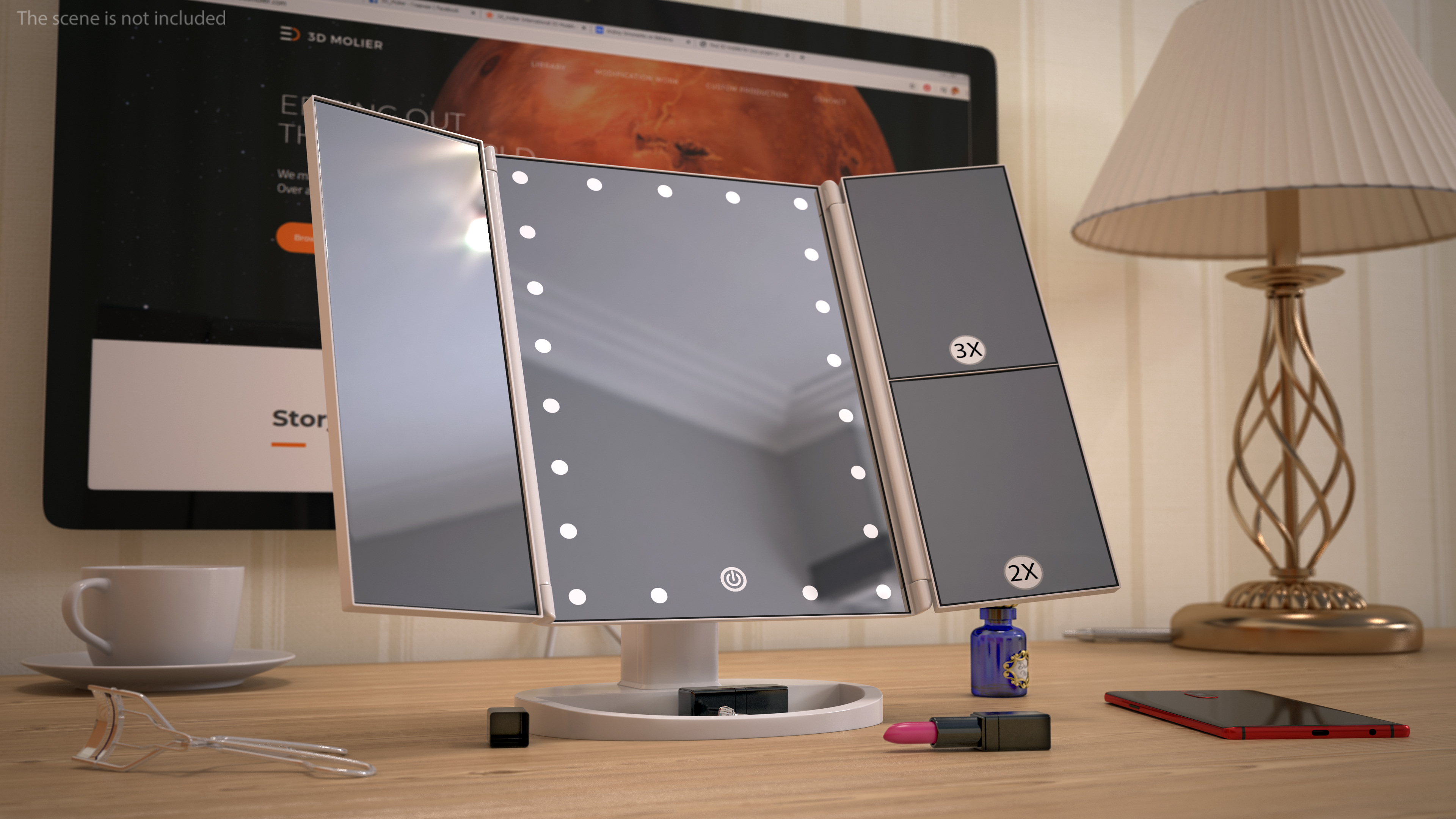 3D model Lighted Makeup Mirror Tri-Fold