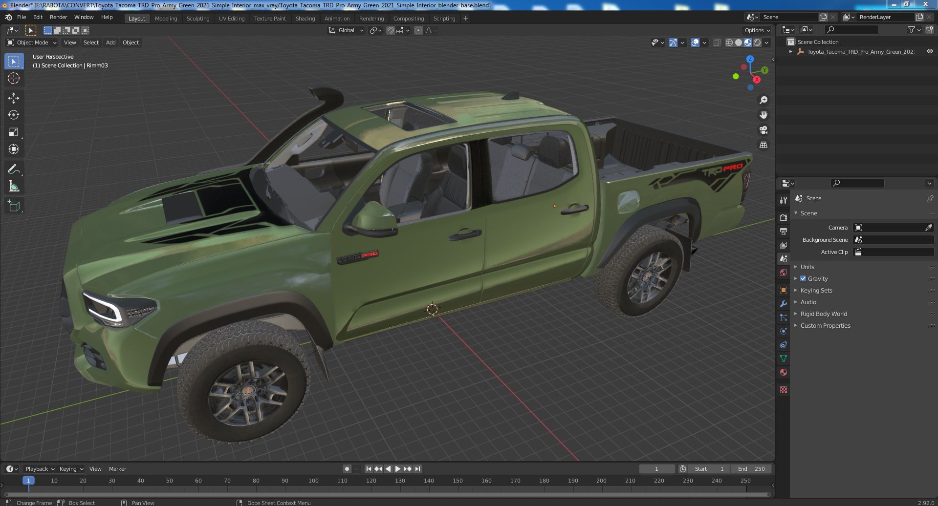 3D Toyota Tacoma TRD Pro Army Green 2021 Simple Interior model