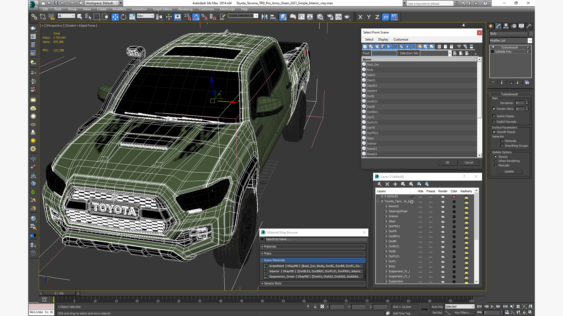 3D Toyota Tacoma TRD Pro Army Green 2021 Simple Interior model
