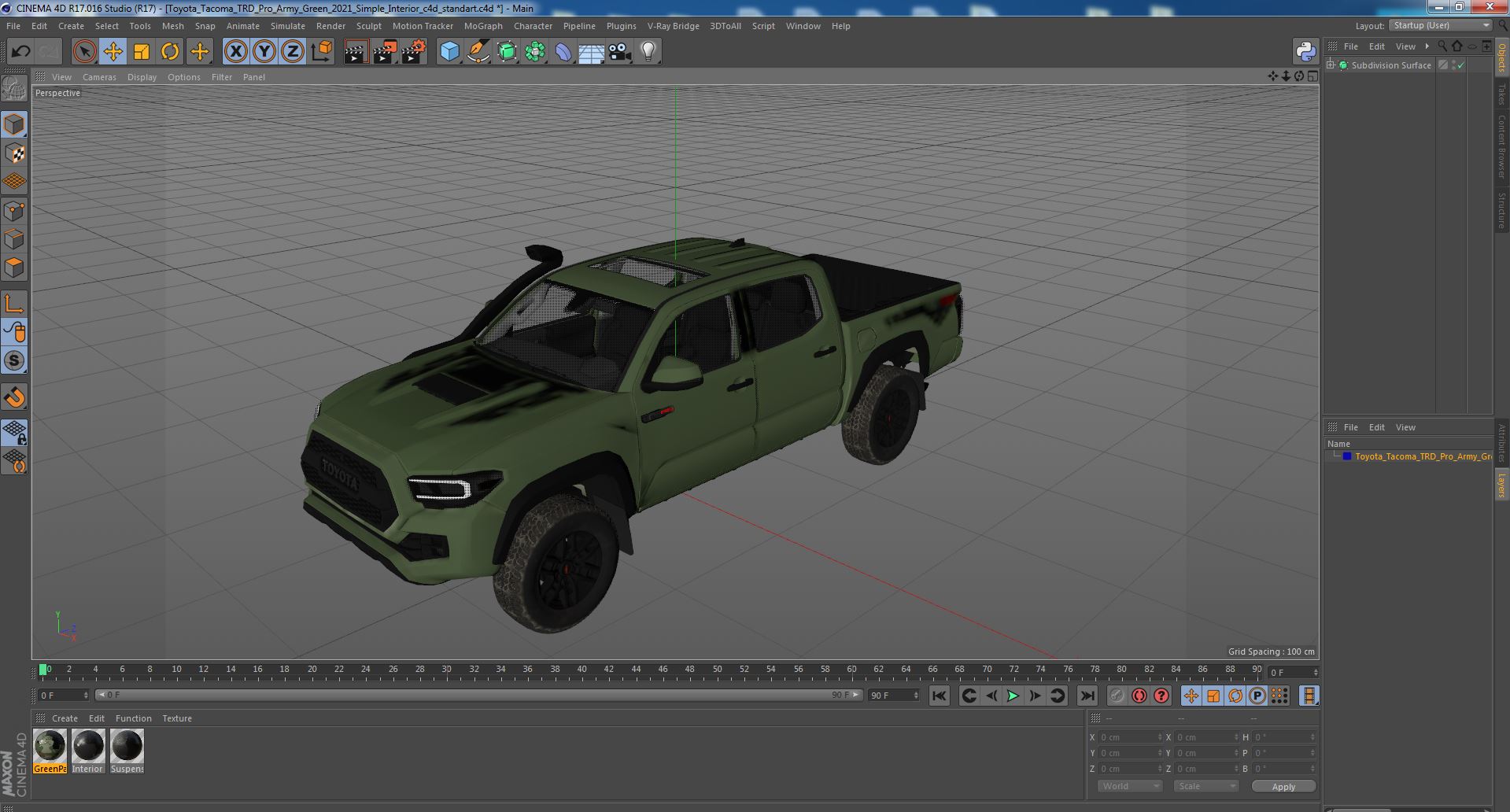 3D Toyota Tacoma TRD Pro Army Green 2021 Simple Interior model