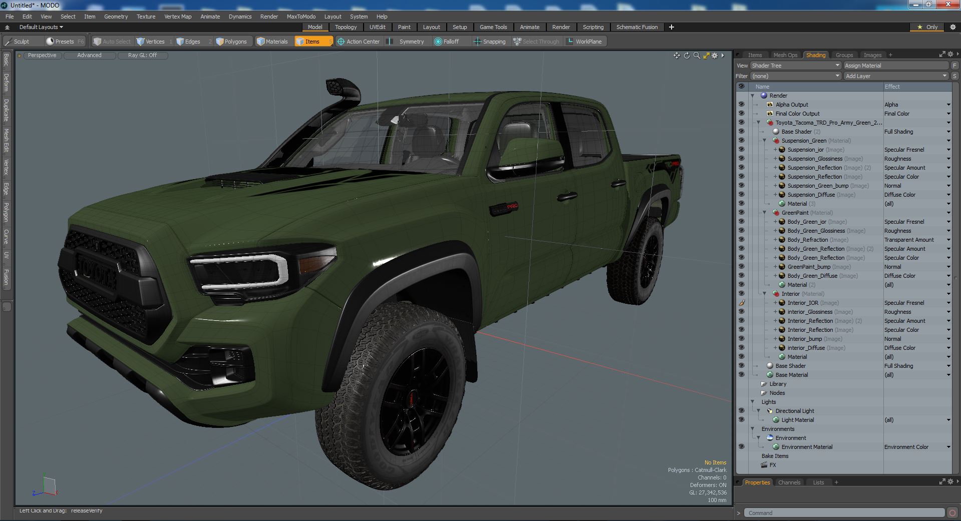 3D Toyota Tacoma TRD Pro Army Green 2021 Simple Interior model