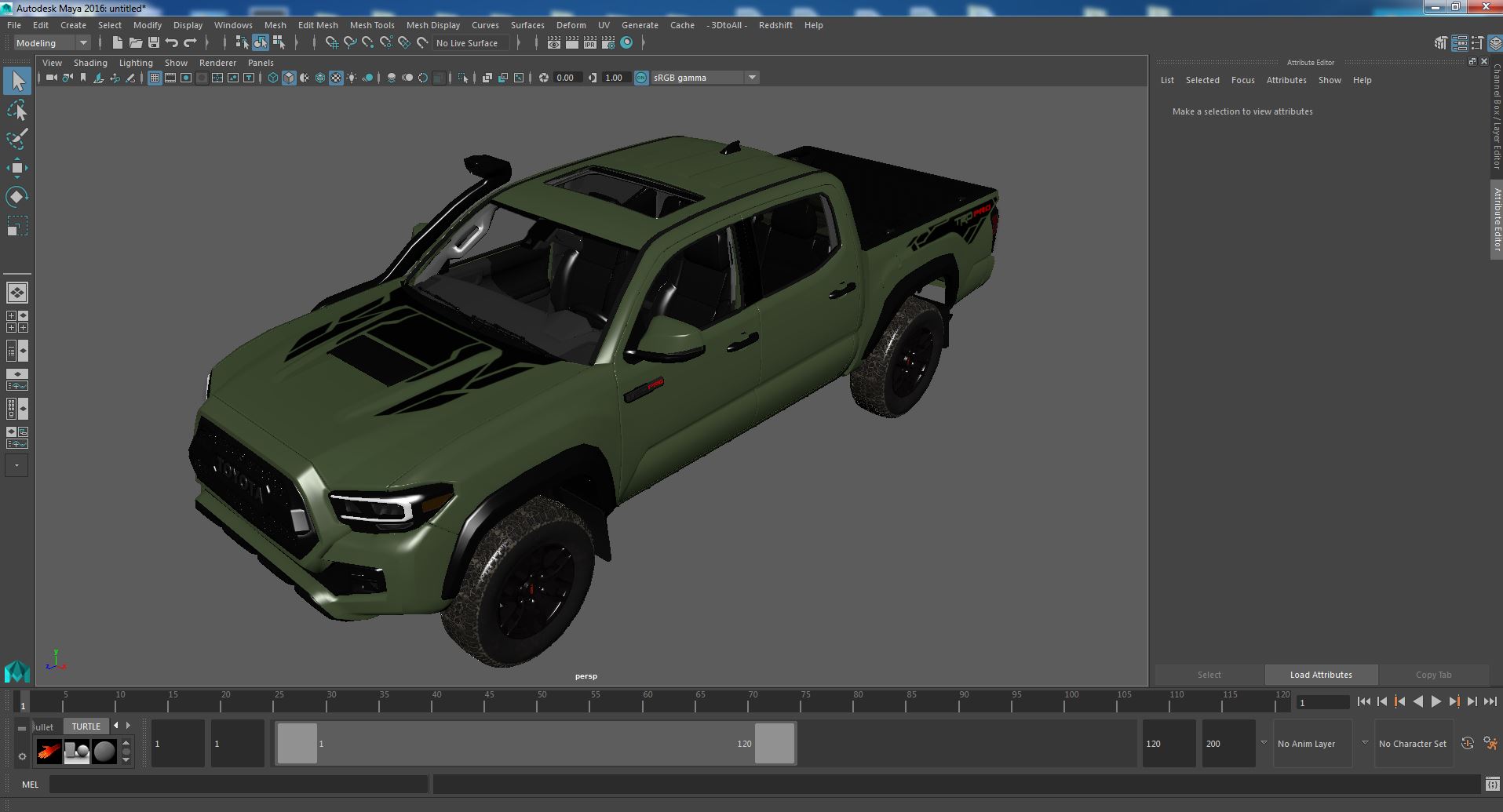 3D Toyota Tacoma TRD Pro Army Green 2021 Simple Interior model