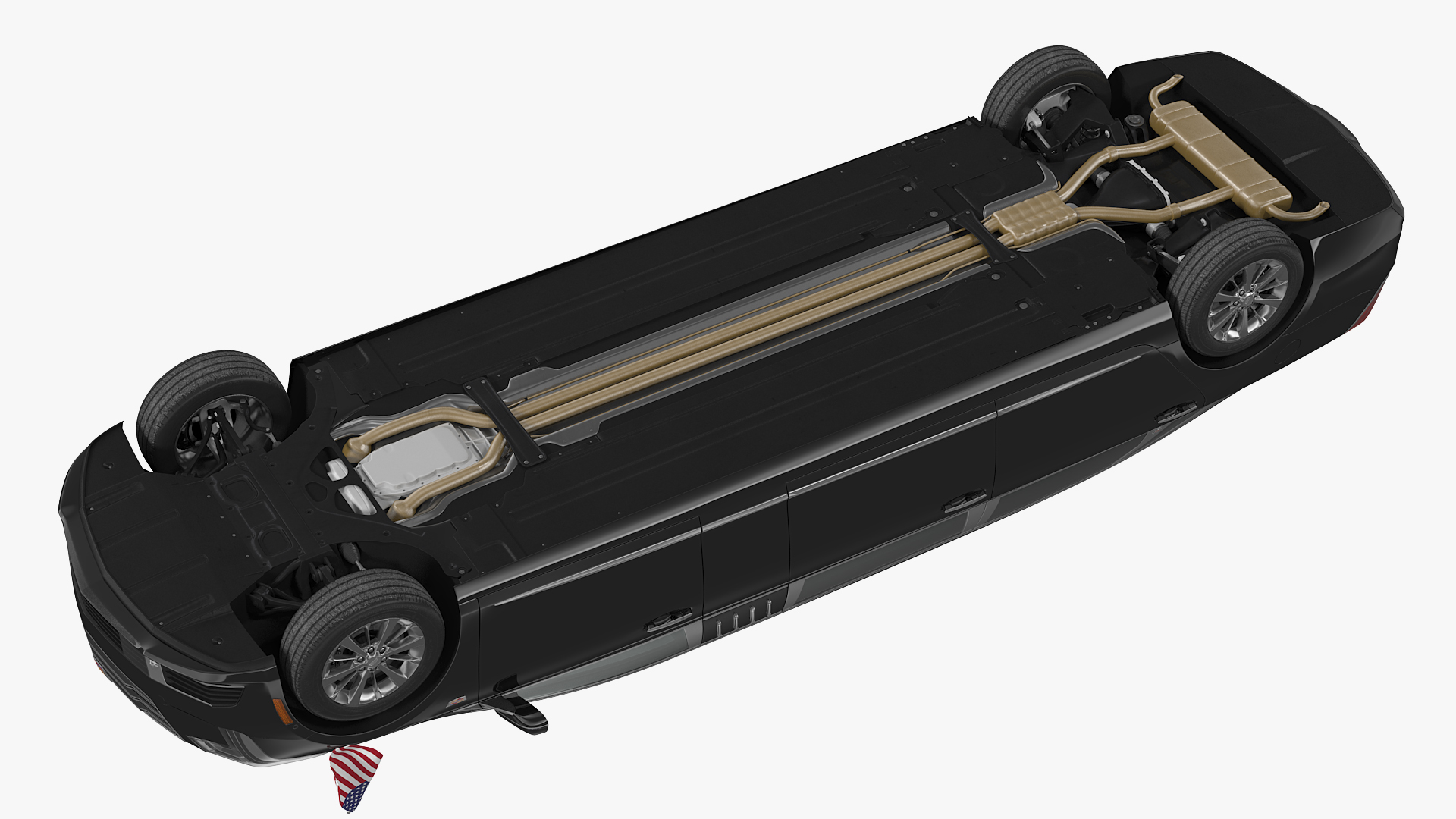 3D Cadillac SS 70 Stretch Limousine with American Flag Rigged model