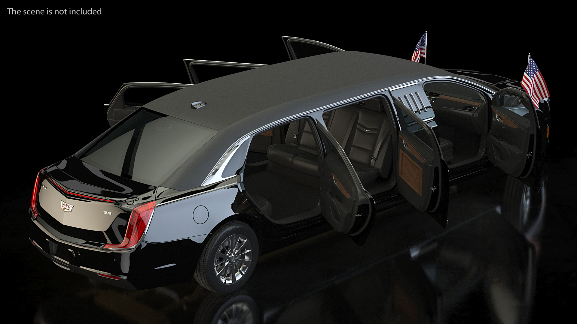 3D Cadillac SS 70 Stretch Limousine with American Flag Rigged model