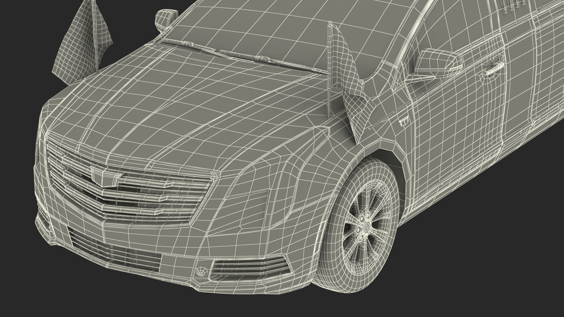 3D Cadillac SS 70 Stretch Limousine with American Flag Rigged model