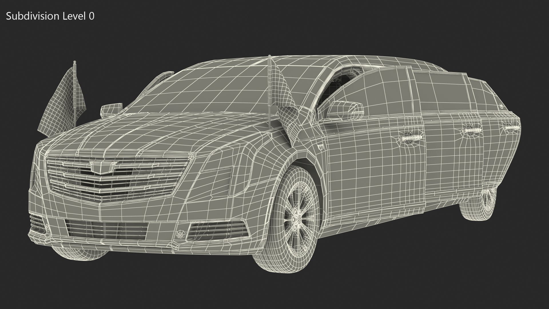 3D Cadillac SS 70 Stretch Limousine with American Flag Rigged model