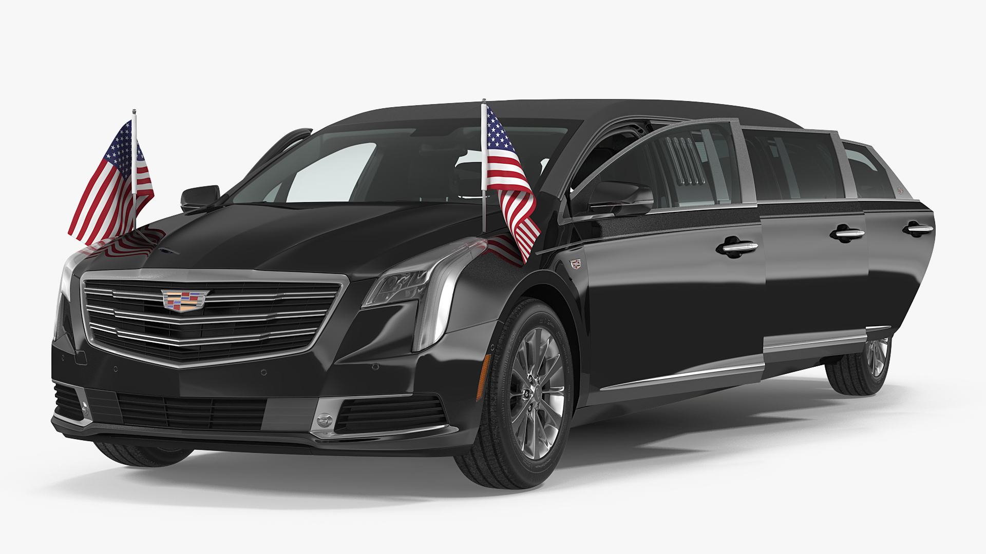 3D Cadillac SS 70 Stretch Limousine with American Flag Rigged model