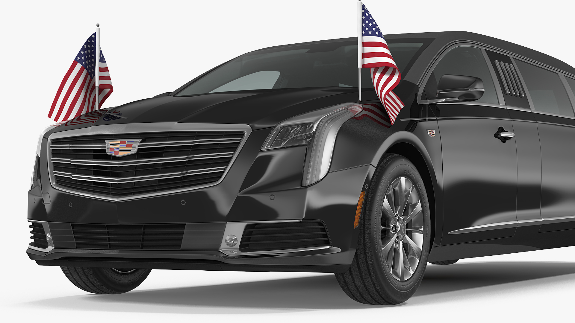3D Cadillac SS 70 Stretch Limousine with American Flag Rigged model