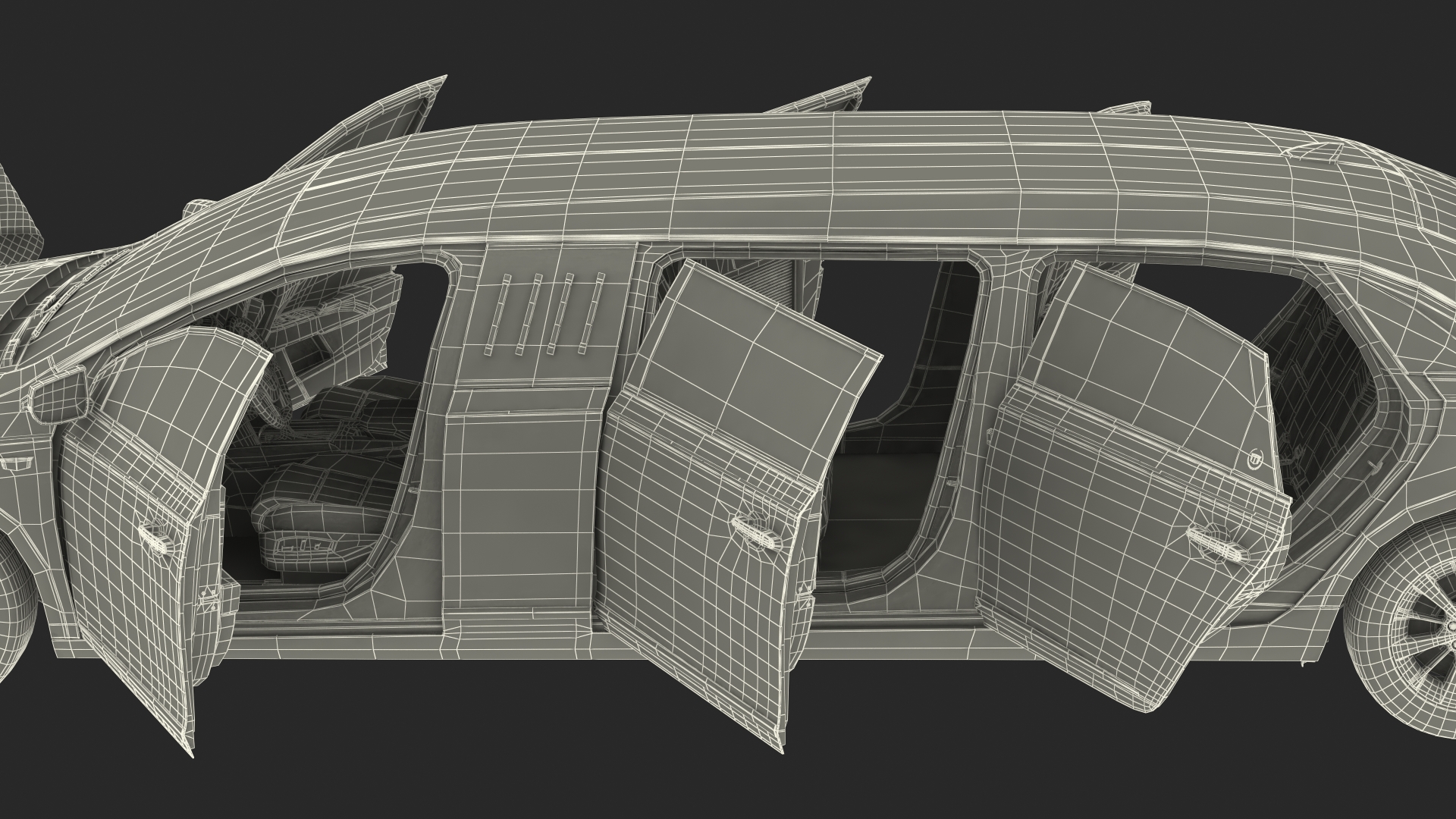 3D Cadillac SS 70 Stretch Limousine with American Flag Rigged model