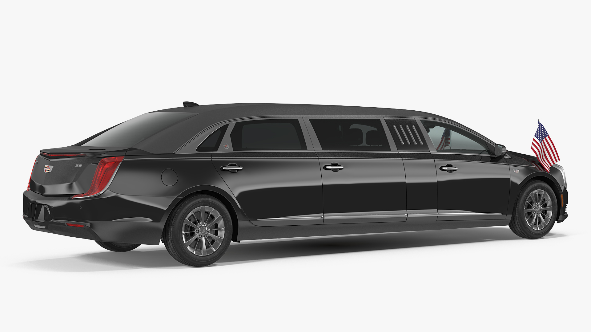 3D Cadillac SS 70 Stretch Limousine with American Flag Rigged model