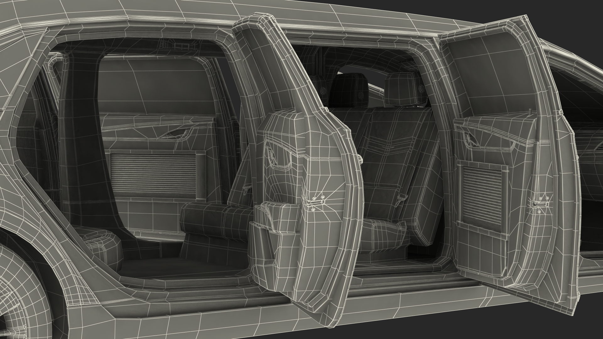 3D Cadillac SS 70 Stretch Limousine with American Flag Rigged model