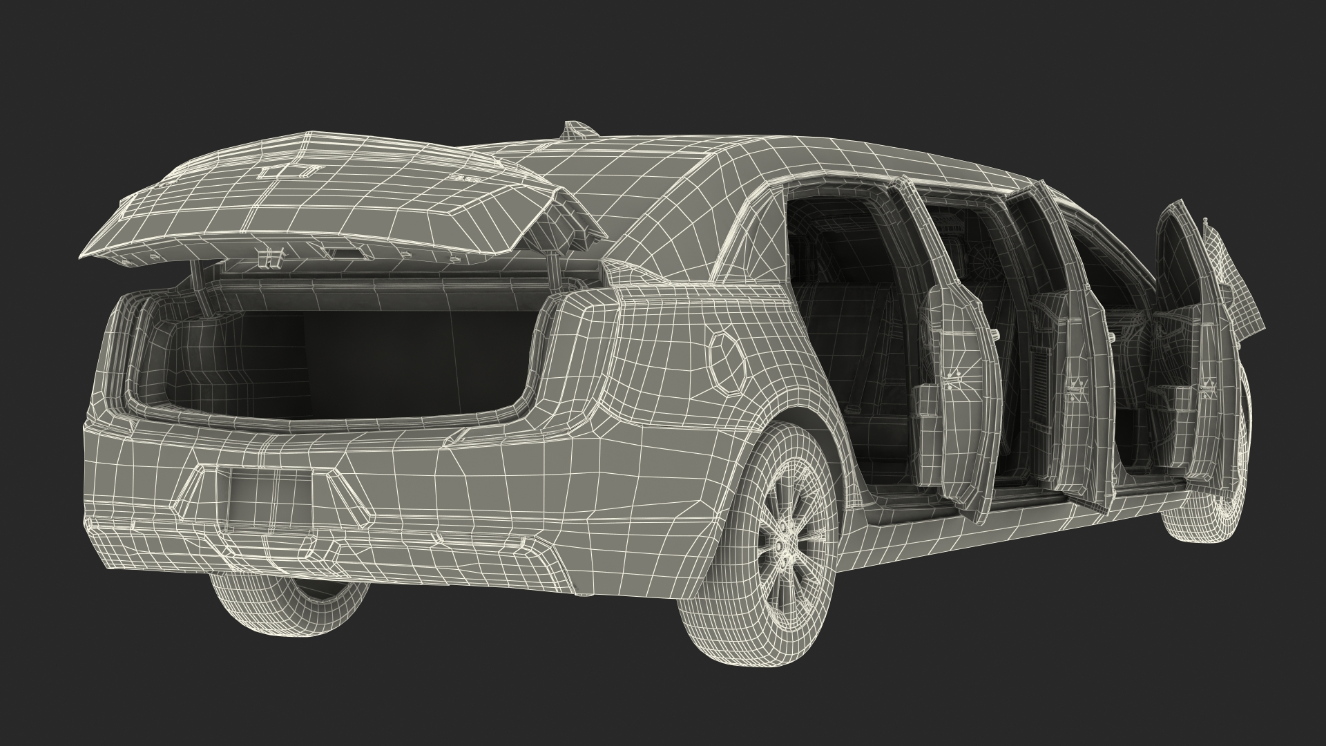 3D Cadillac SS 70 Stretch Limousine with American Flag Rigged model