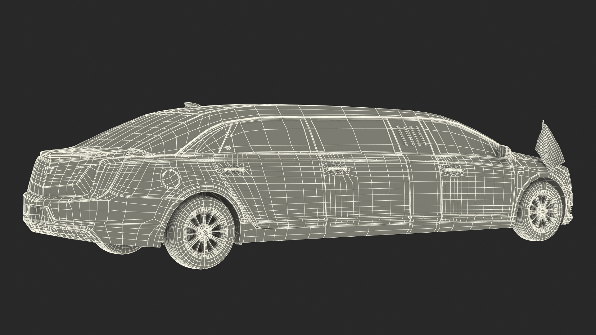 3D Cadillac SS 70 Stretch Limousine with American Flag Rigged model