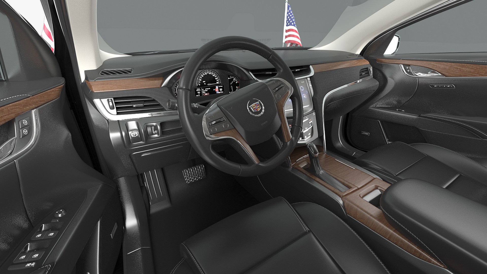 3D Cadillac SS 70 Stretch Limousine with American Flag Rigged model