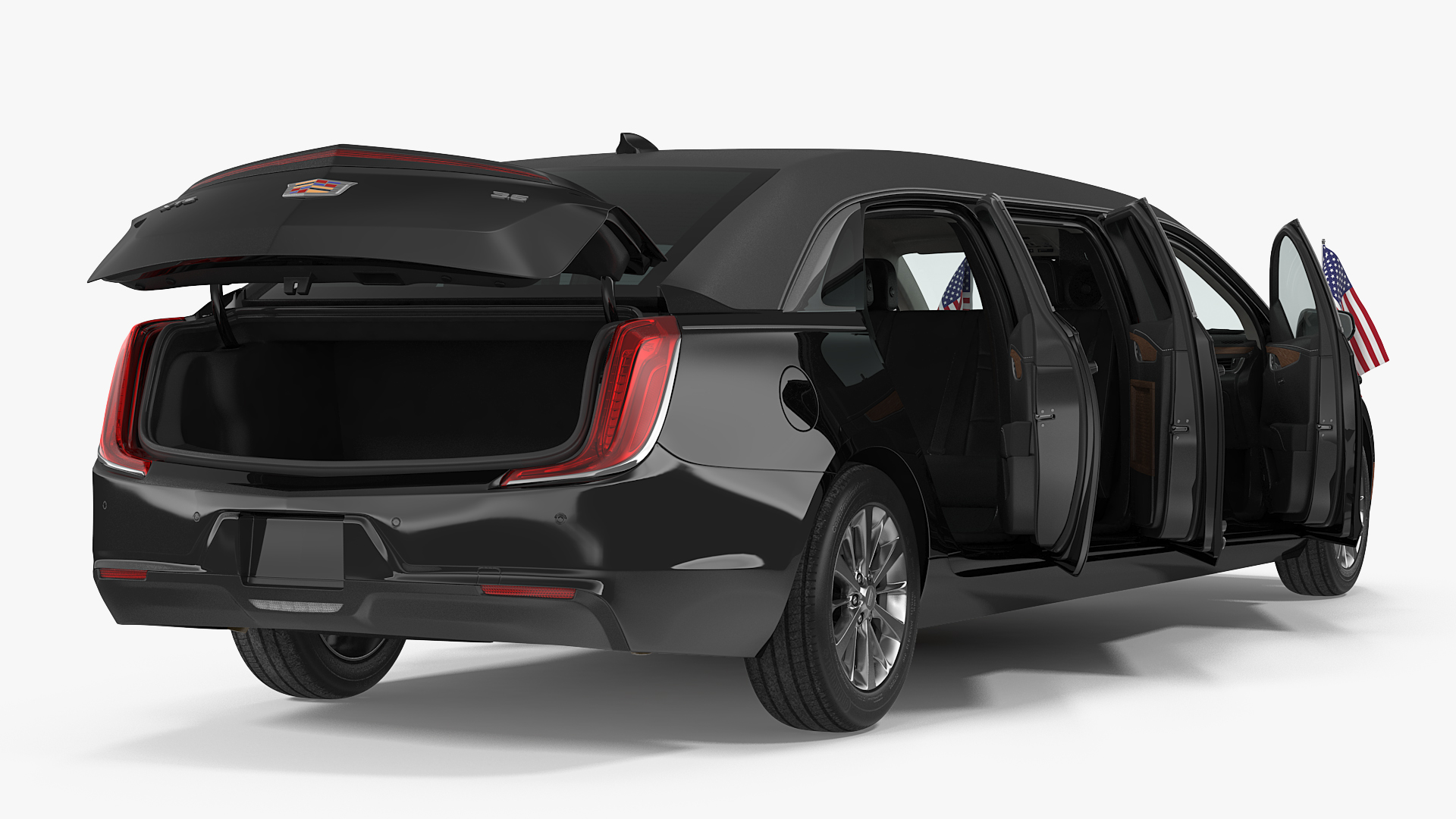 3D Cadillac SS 70 Stretch Limousine with American Flag Rigged model
