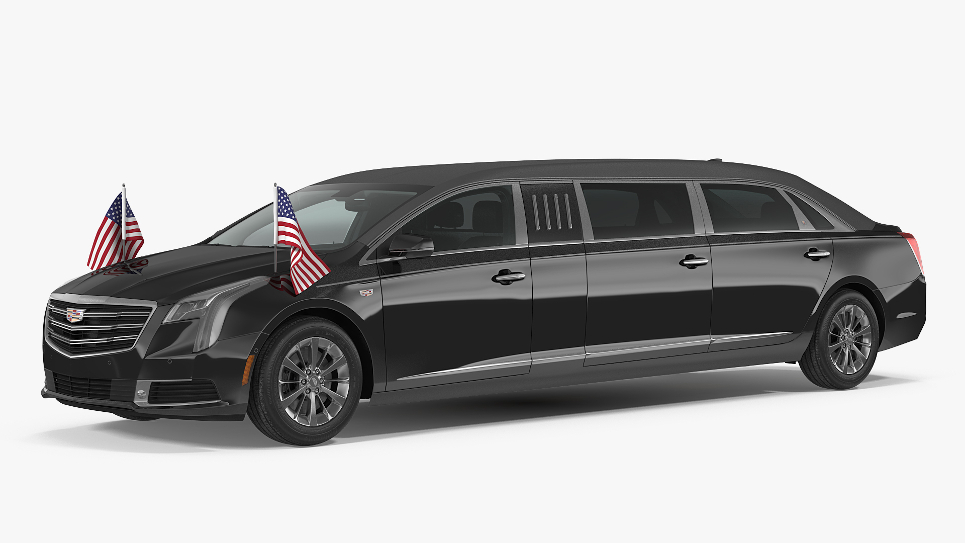 3D Cadillac SS 70 Stretch Limousine with American Flag Rigged model